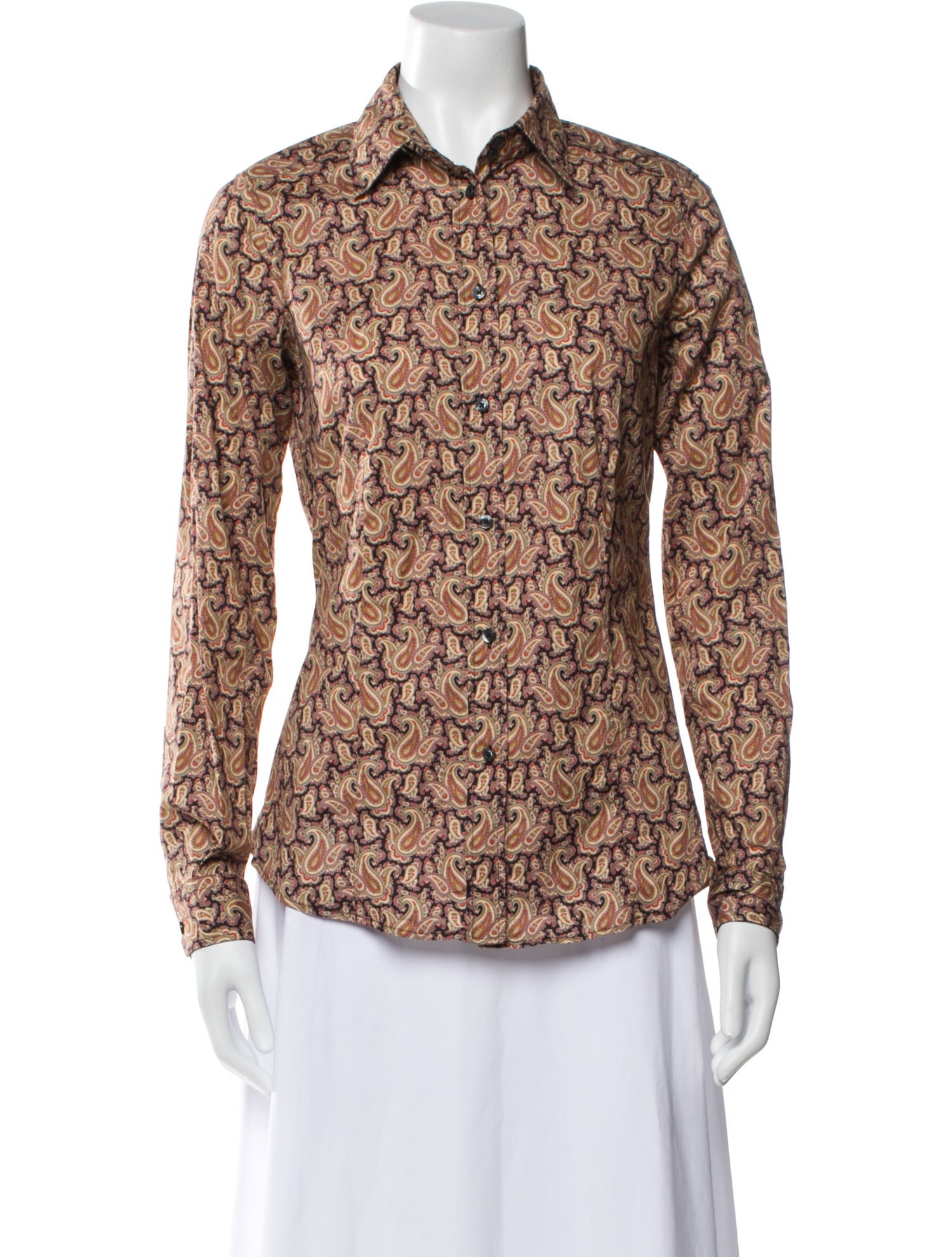 Etro Printed Long Sleeve Button-Up Top