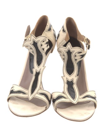 Etro Leather Patterned T-Strap Sandals