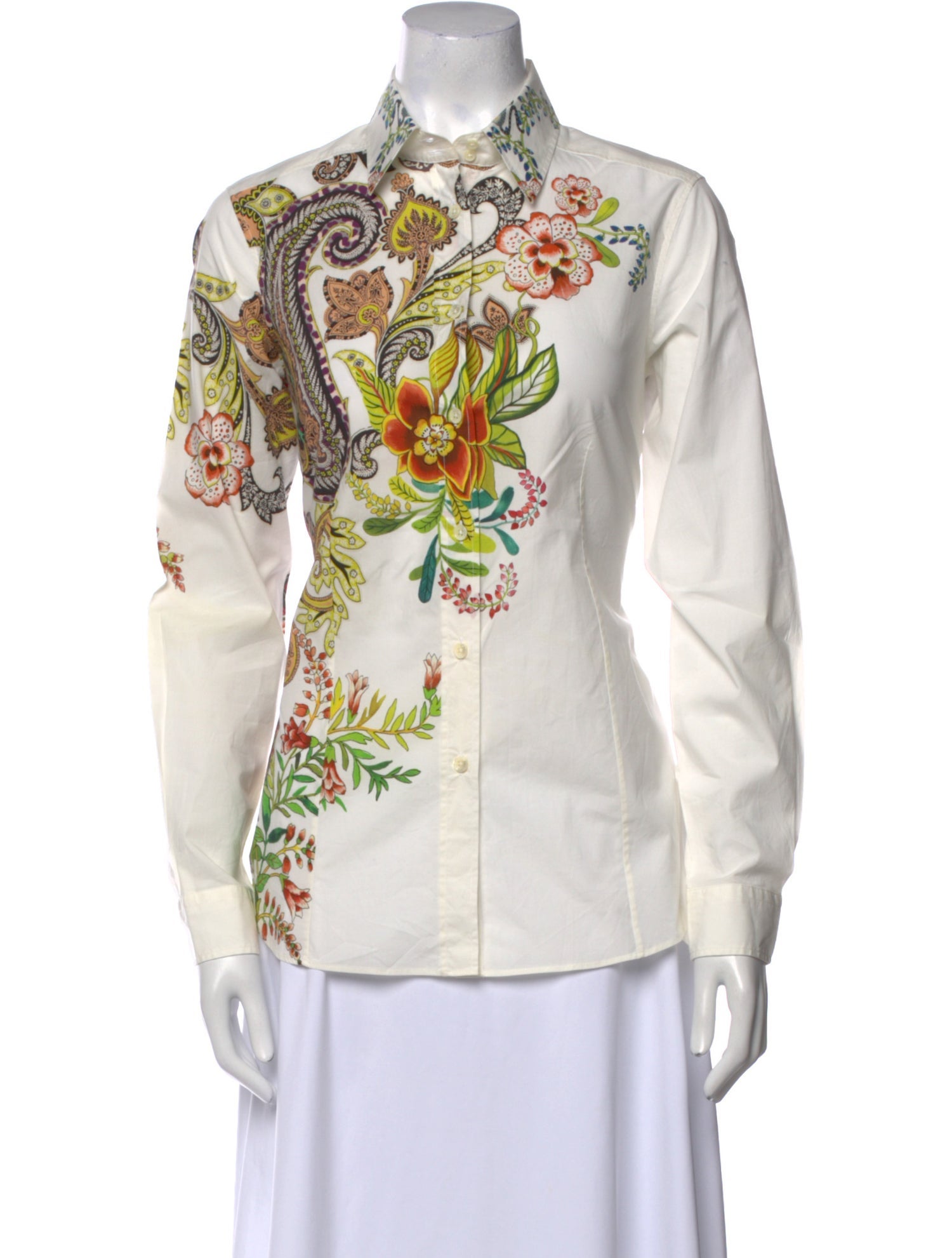 Etro Printed Long Sleeve Button-Up Top