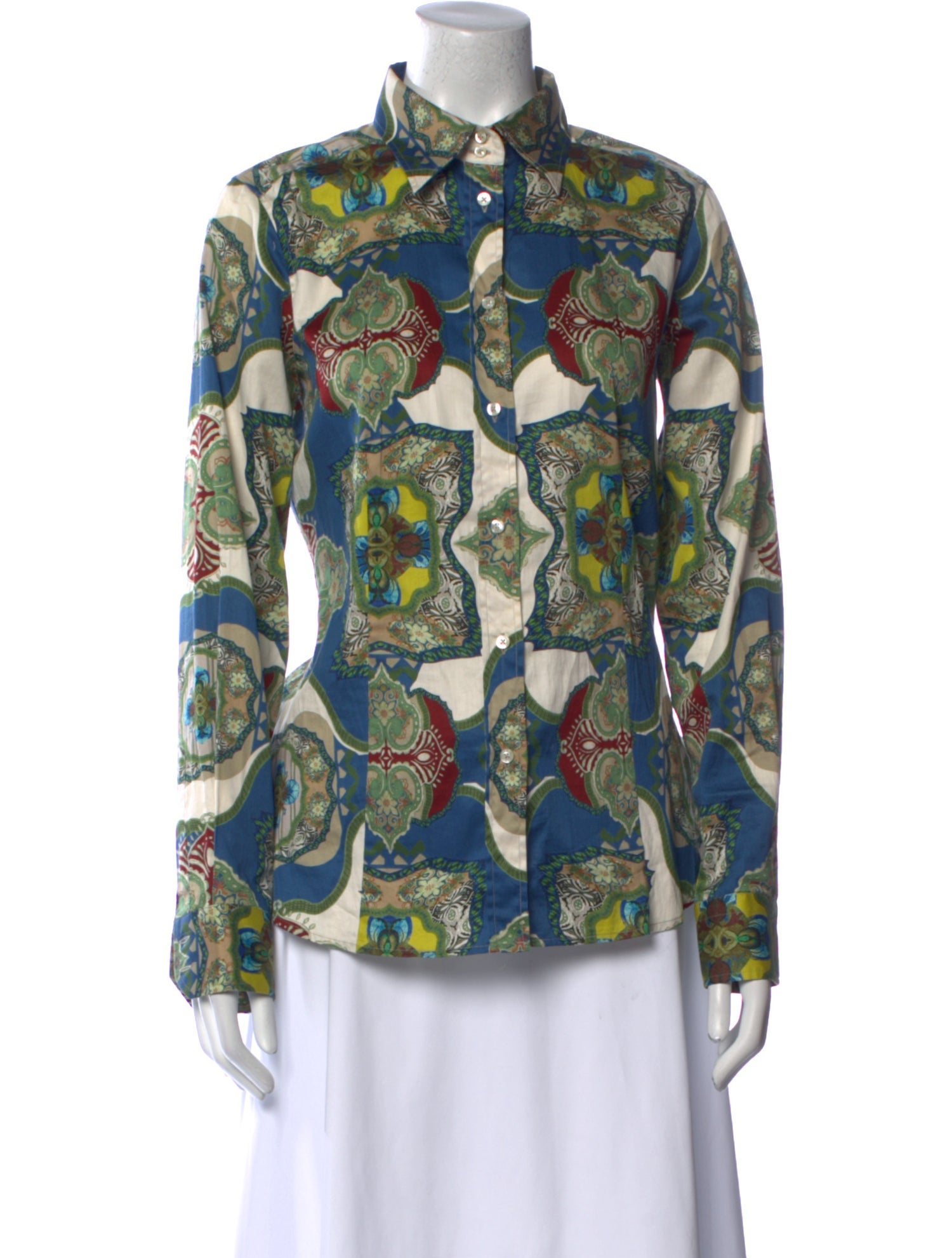 Etro Printed Long Sleeve Button-Up Top