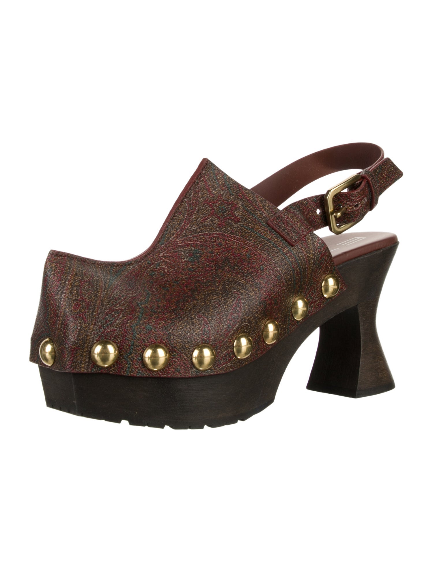 Etro Leather Paisley Print Slingback Pumps