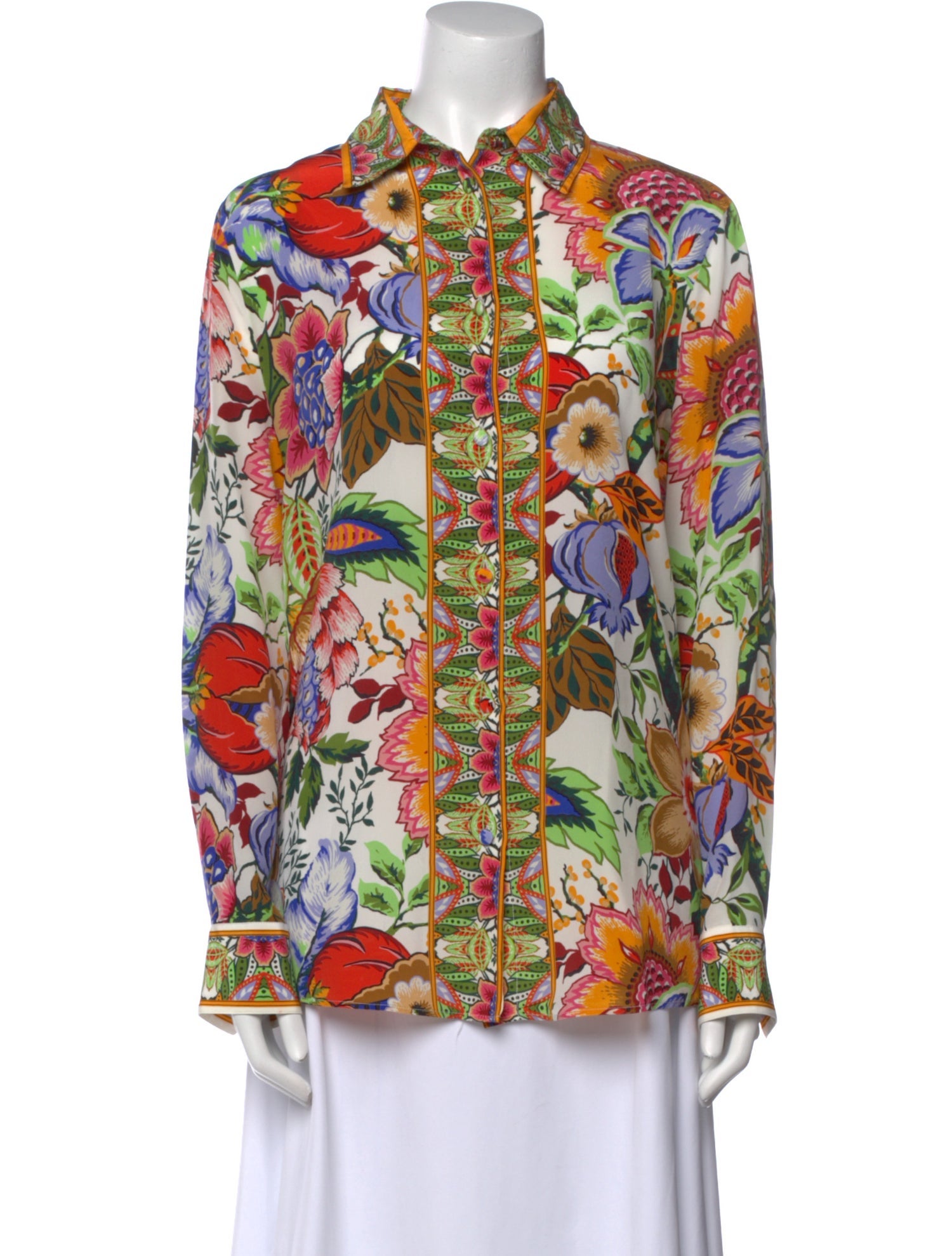 Etro Silk Floral Print Button-Up Top