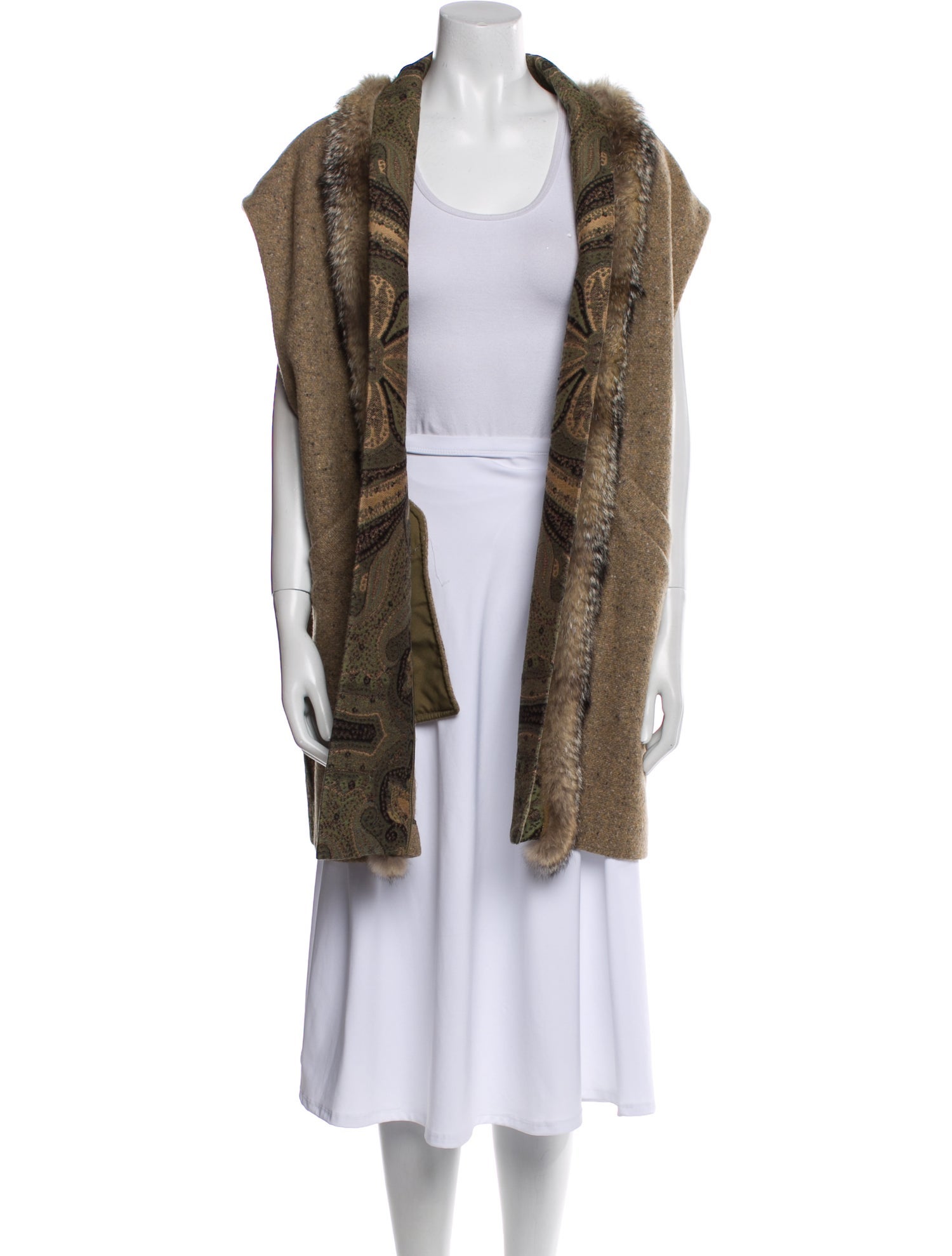 Etro Wool Printed Fur Coat