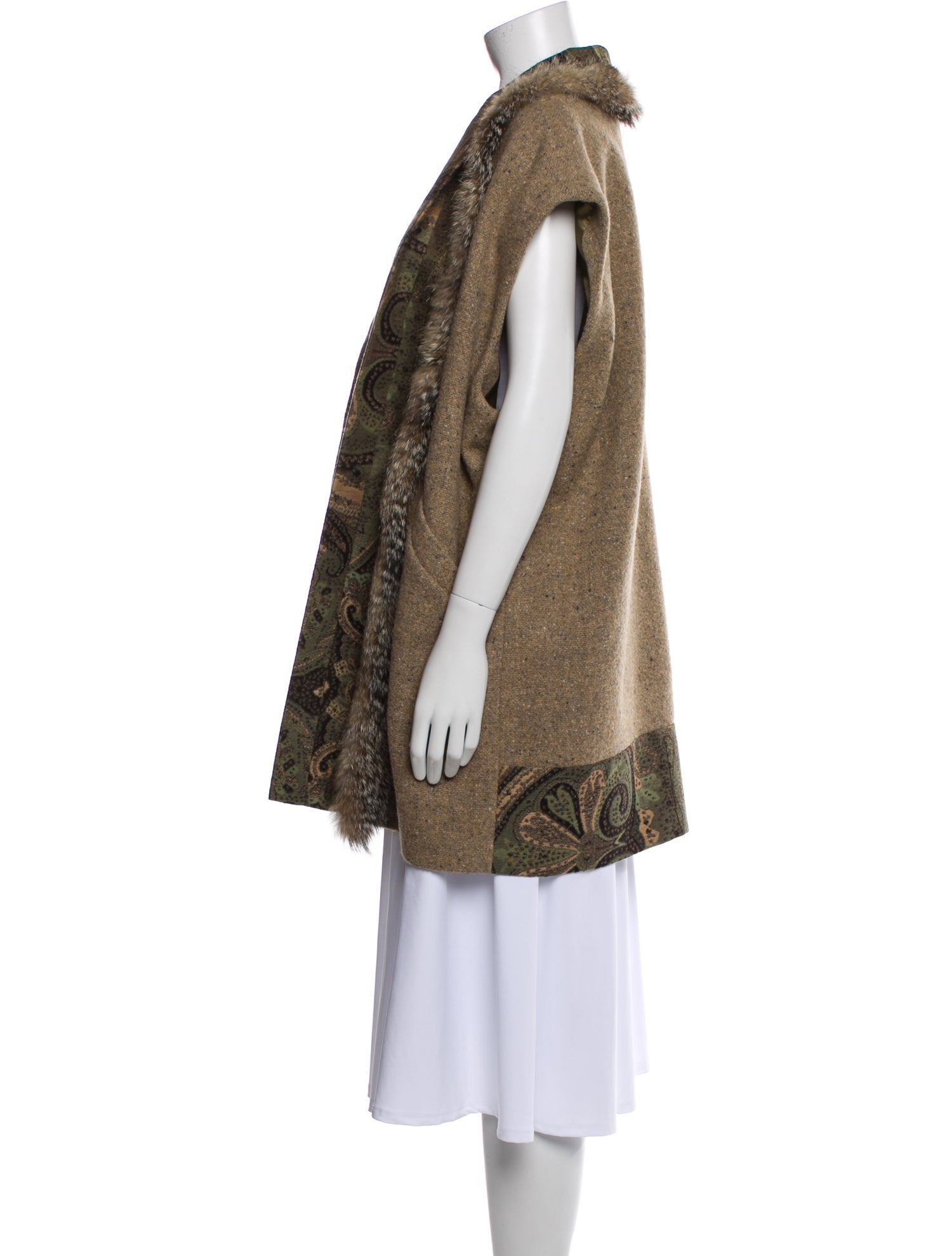 Etro Wool Printed Fur Coat