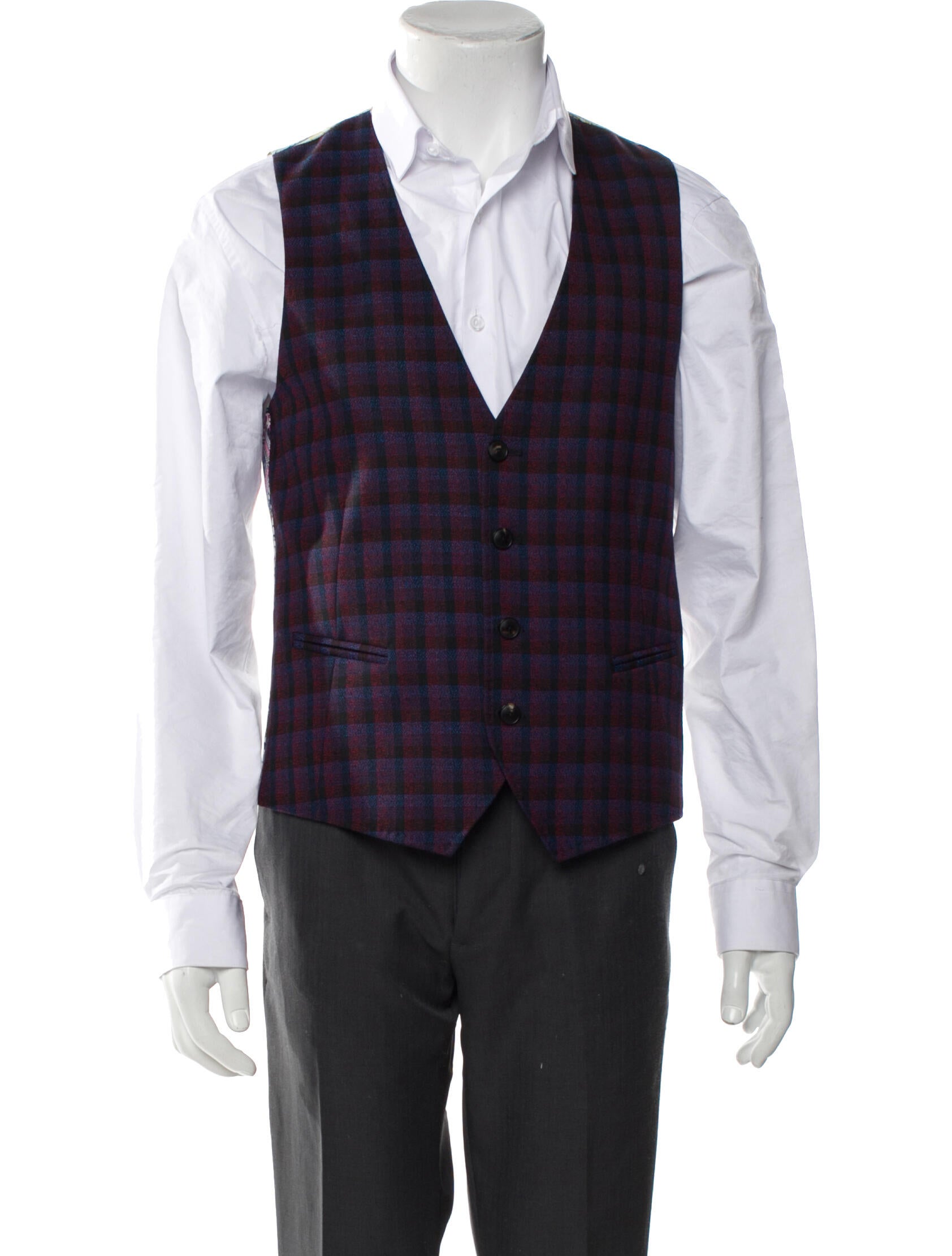 Etro Wool Plaid Print Vest