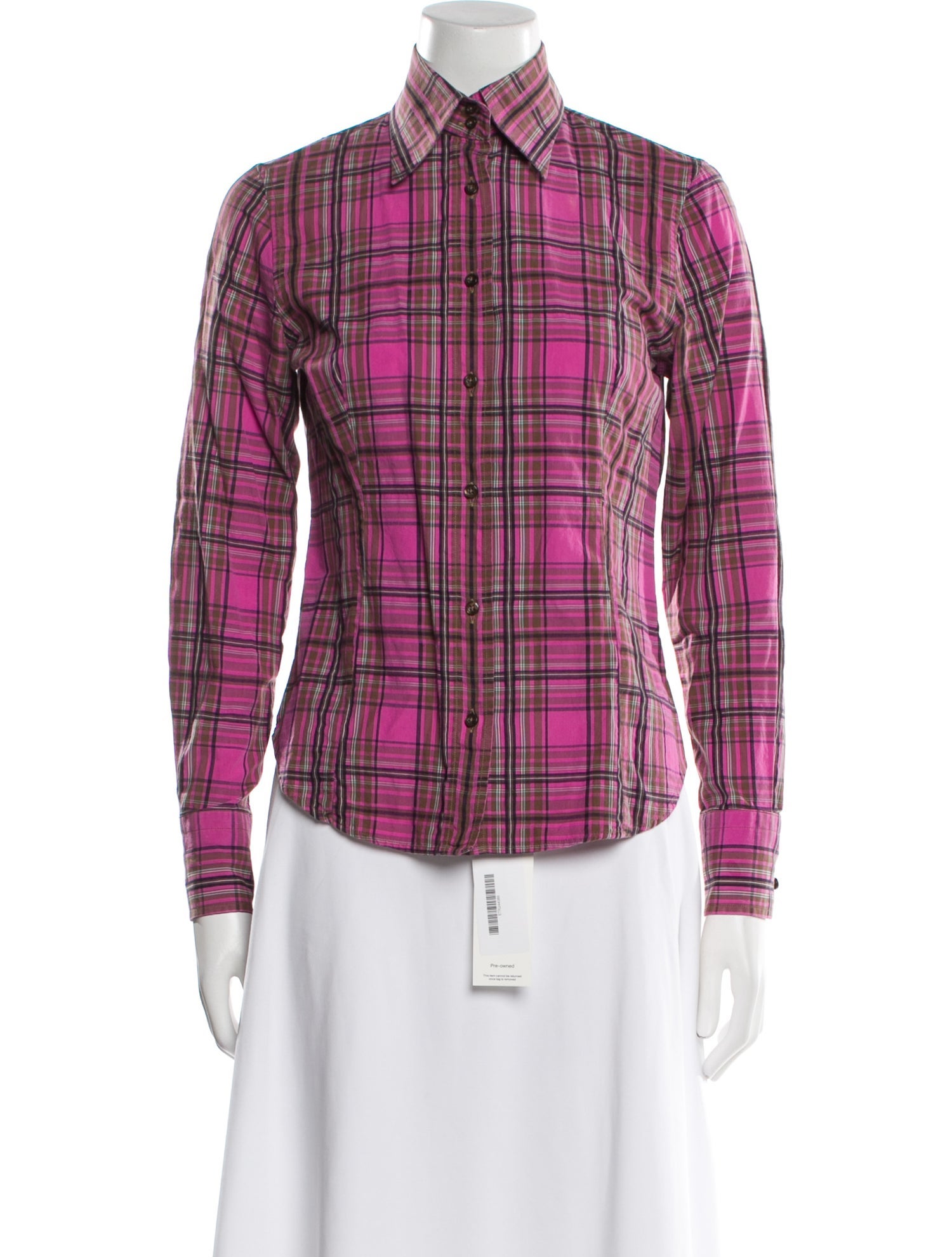 Etro Plaid Print Long Sleeve Button-Up Top