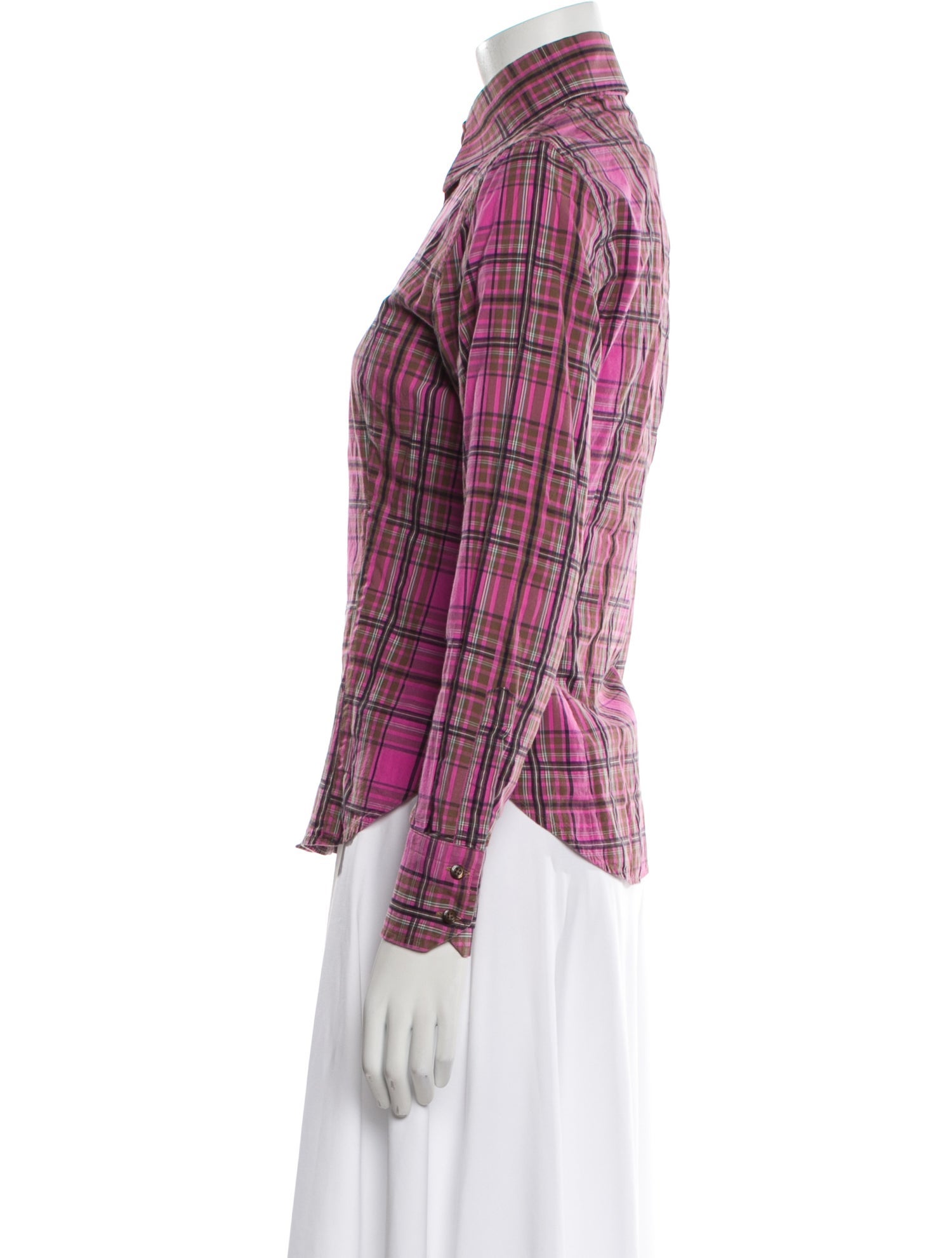 Etro Plaid Print Long Sleeve Button-Up Top