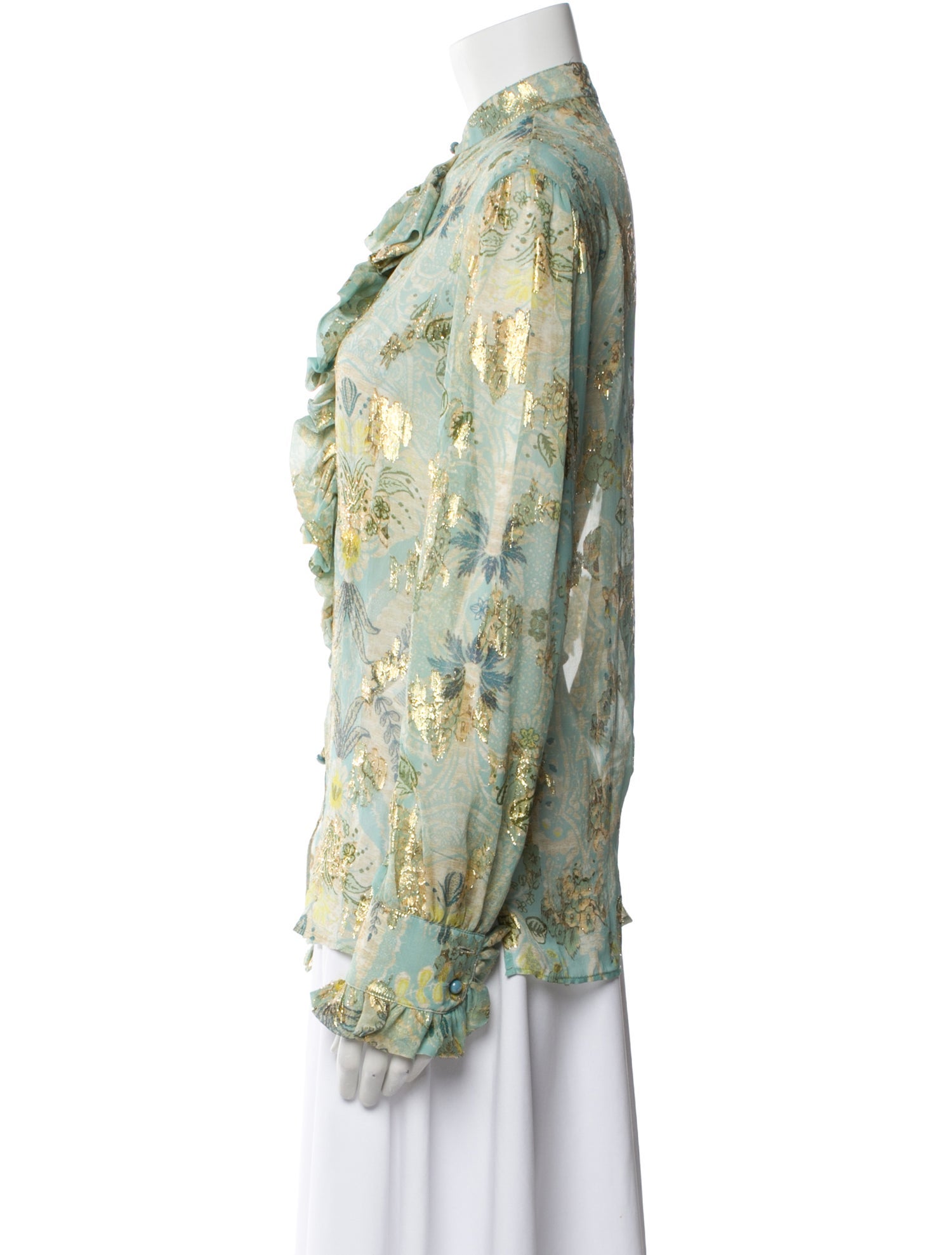 Etro Silk Floral Print Button-Up Top