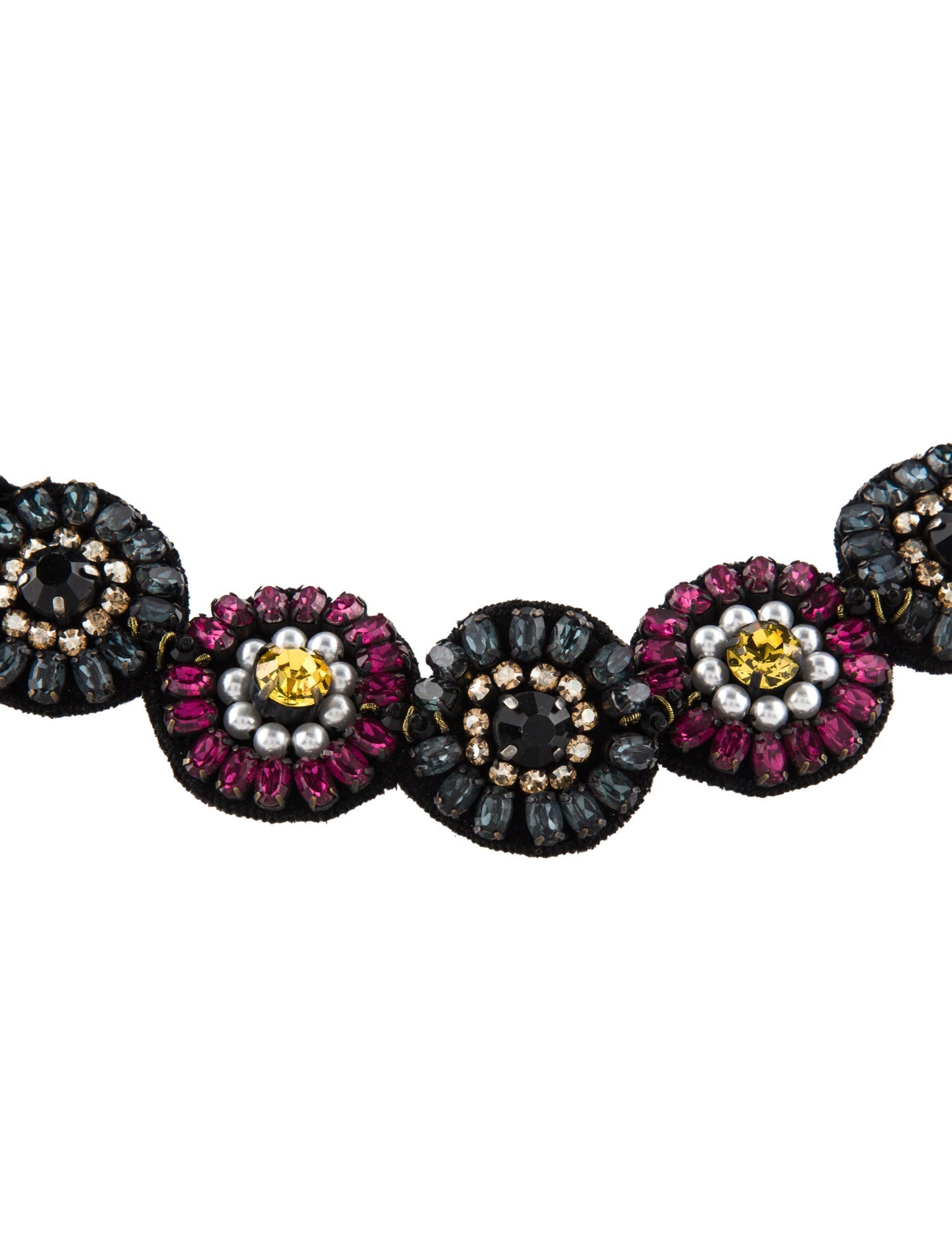 Etro Faux Pearl, Velvet & Crystal Floral Choker Necklace