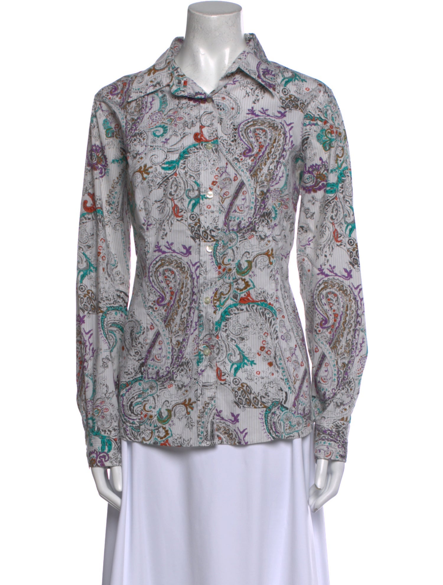 Etro Paisley Print Long Sleeve Button-Up Top