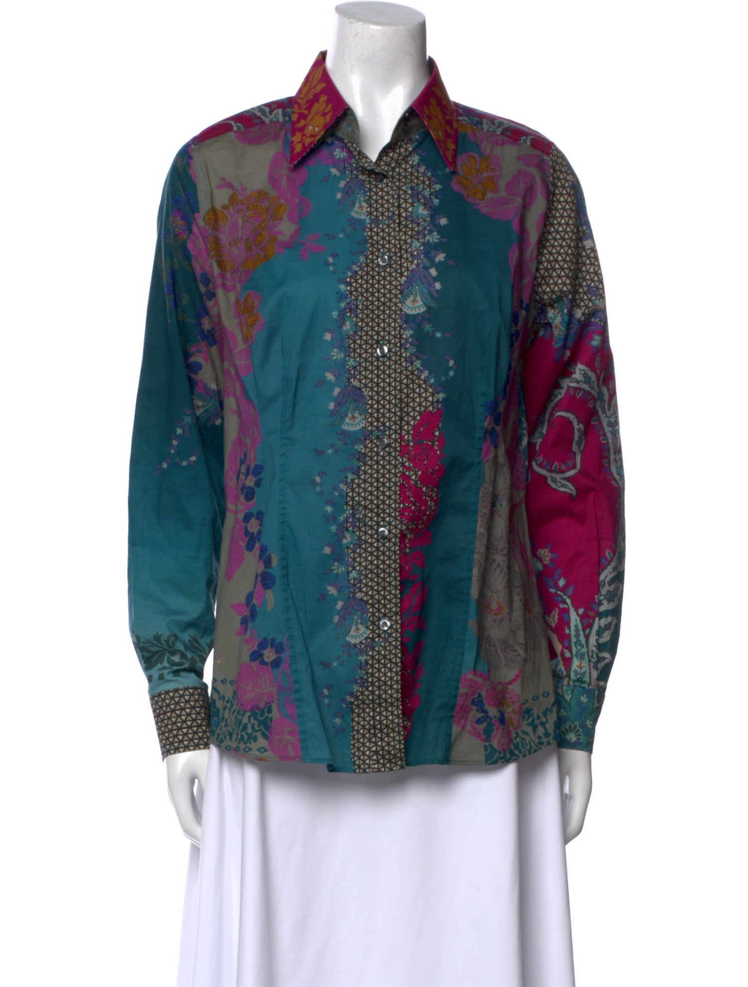 Etro Printed Long Sleeve Button-Up Top