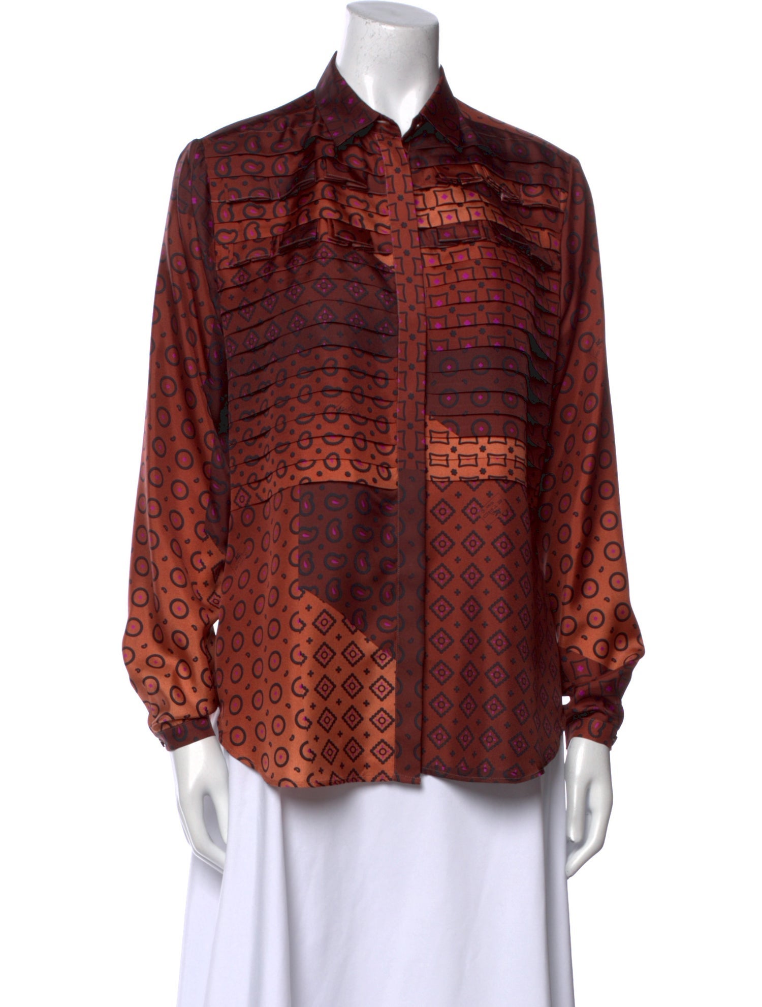 Etro Animal Print Long Sleeve Button-Up Top