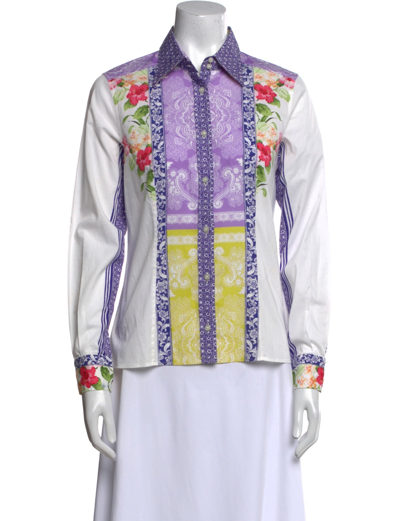 Etro Printed Long Sleeve Button-Up Top