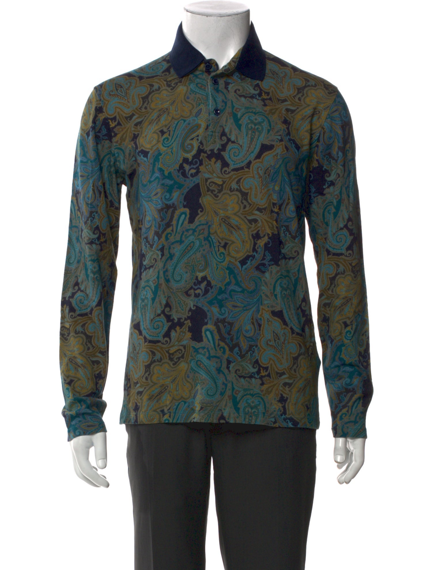 Etro Paisley Print Collar Polo Shirt