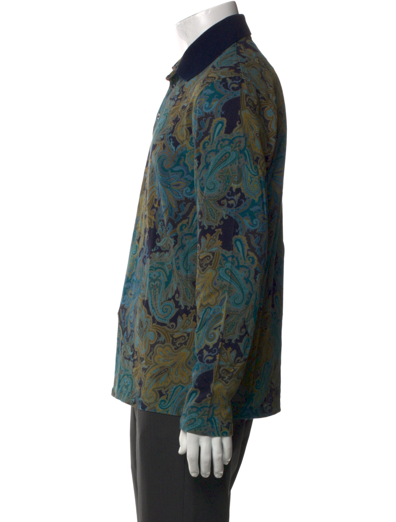 Etro Paisley Print Collar Polo Shirt