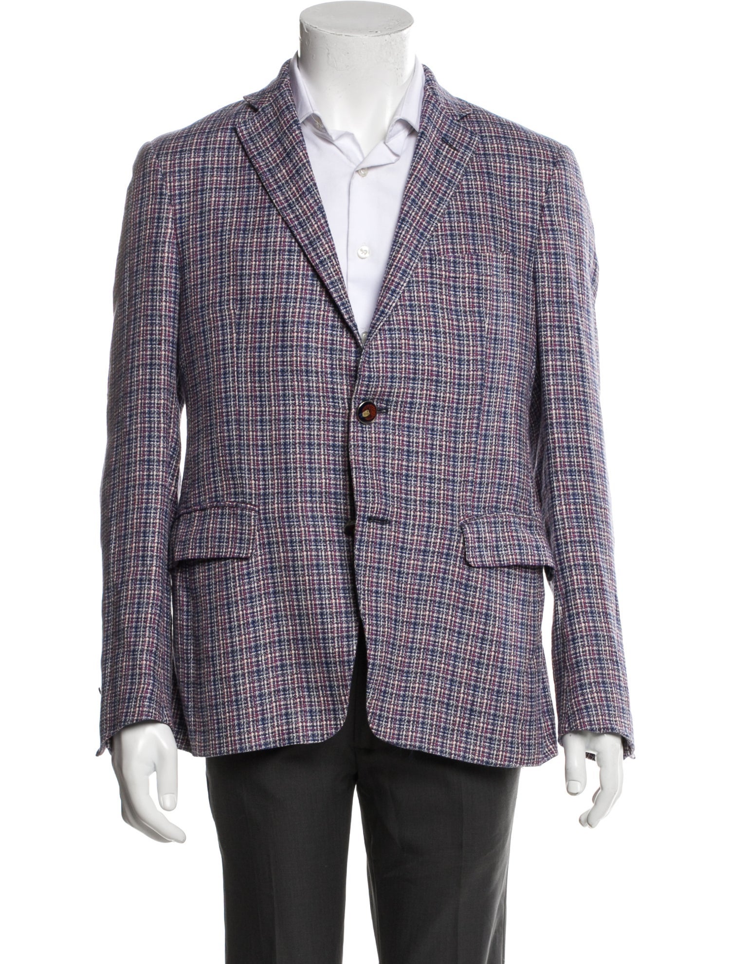 Etro Hemp Plaid Print Blazer