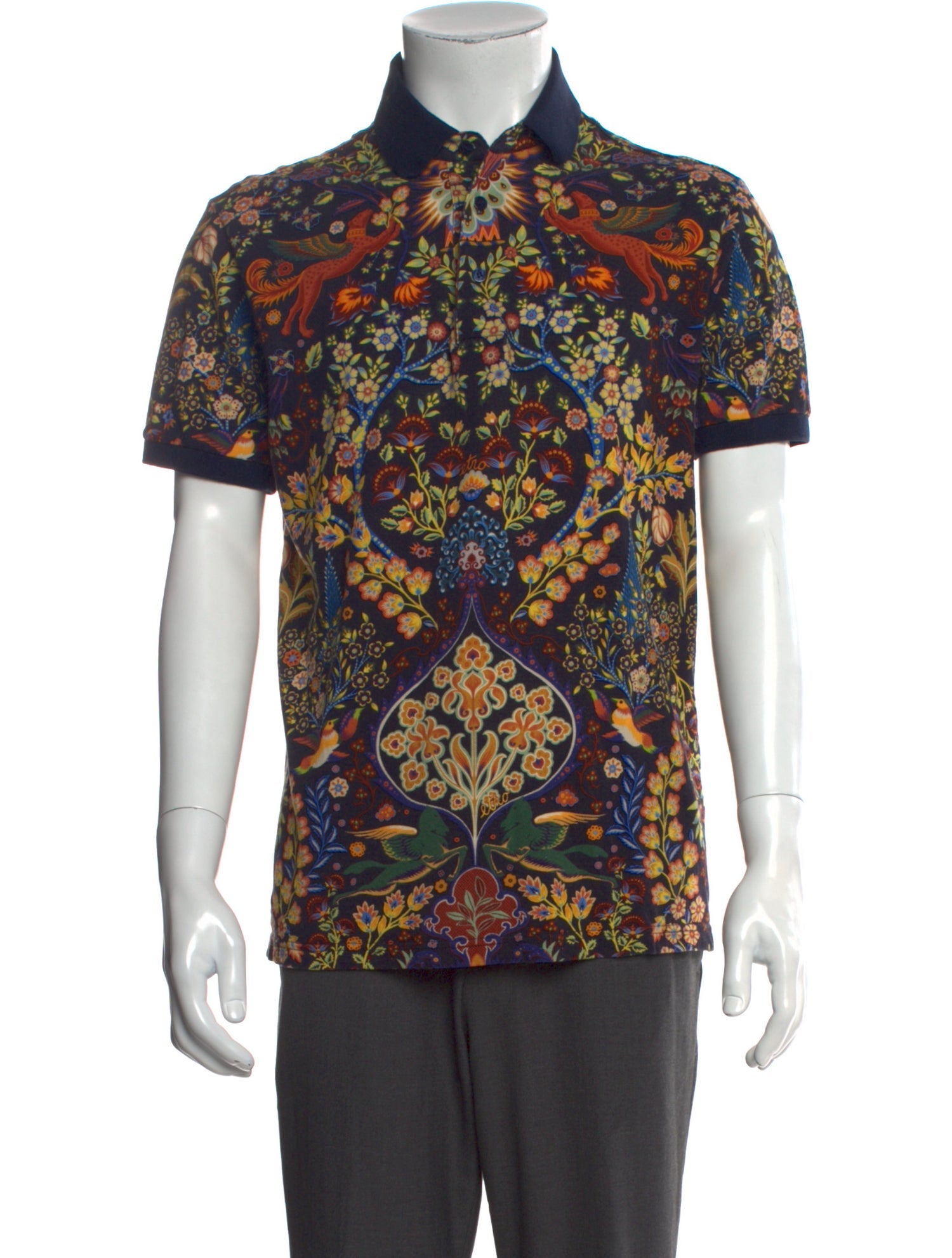 Etro Floral Print Collar Polo Shirt