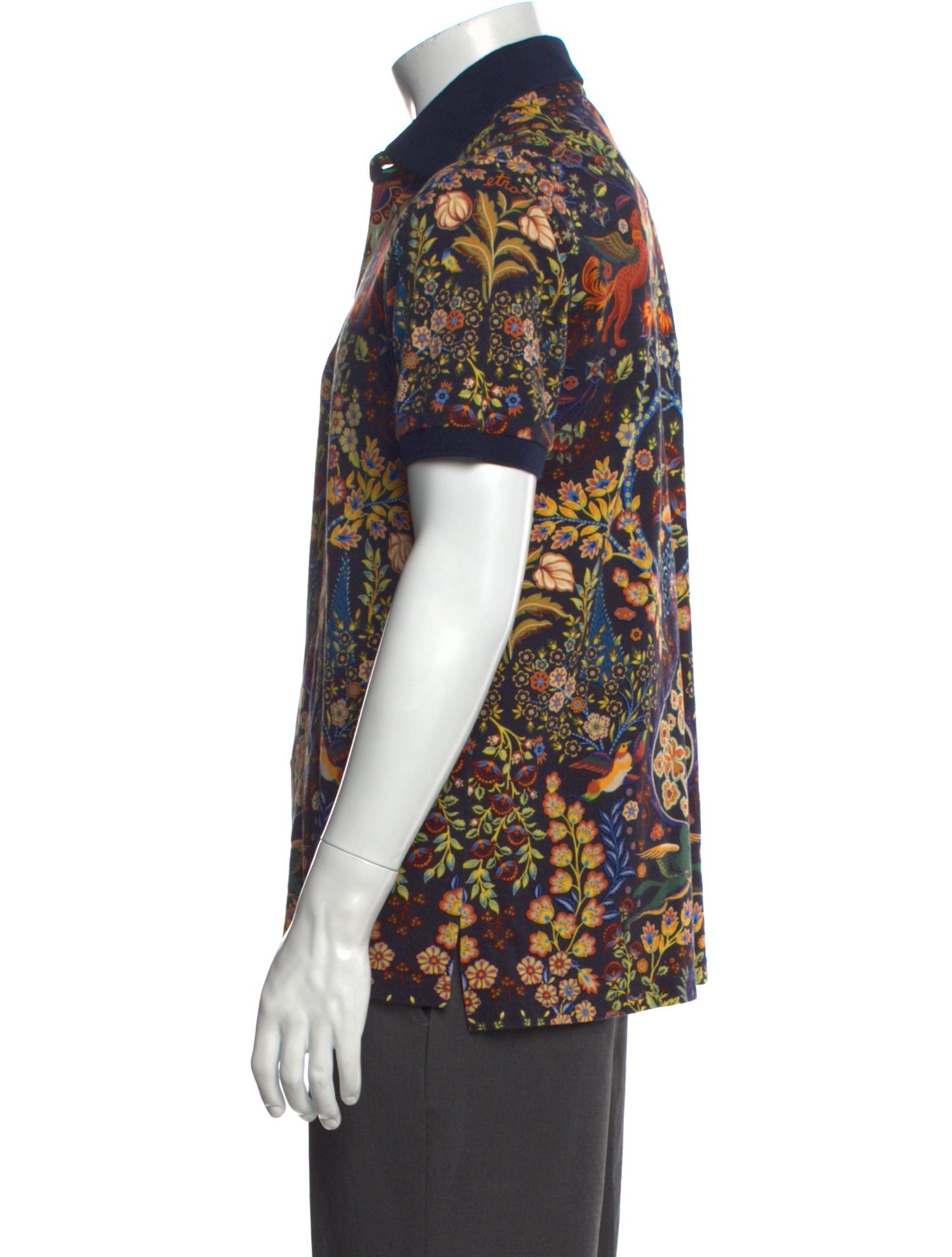 Etro Floral Print Collar Polo Shirt