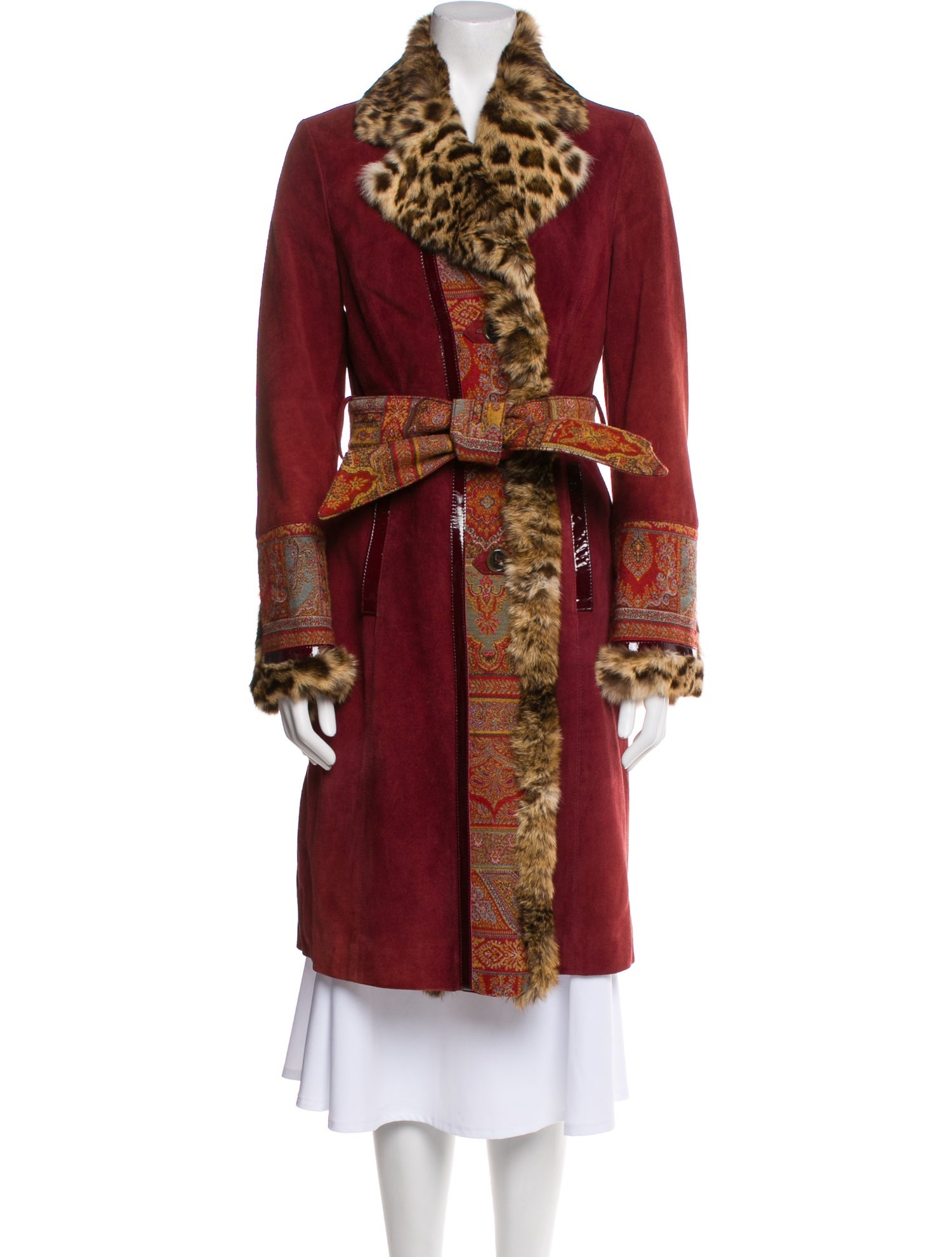 Etro Wool Animal Print Fur Coat