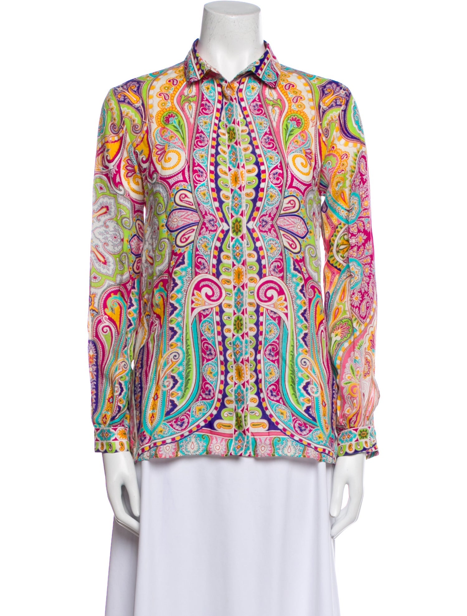 Etro Printed Long Sleeve Button-Up Top