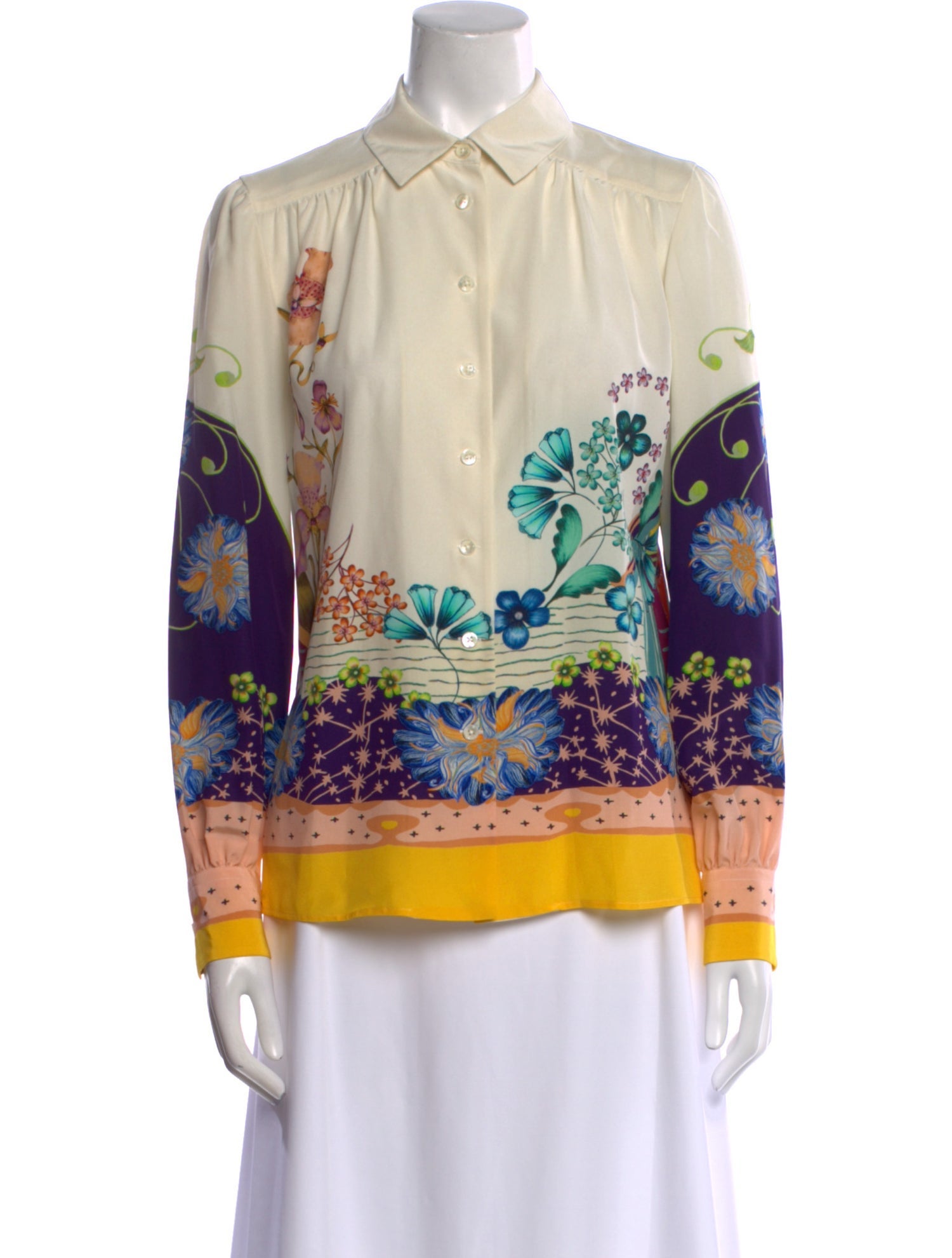 Etro Silk Floral Print Button-Up Top
