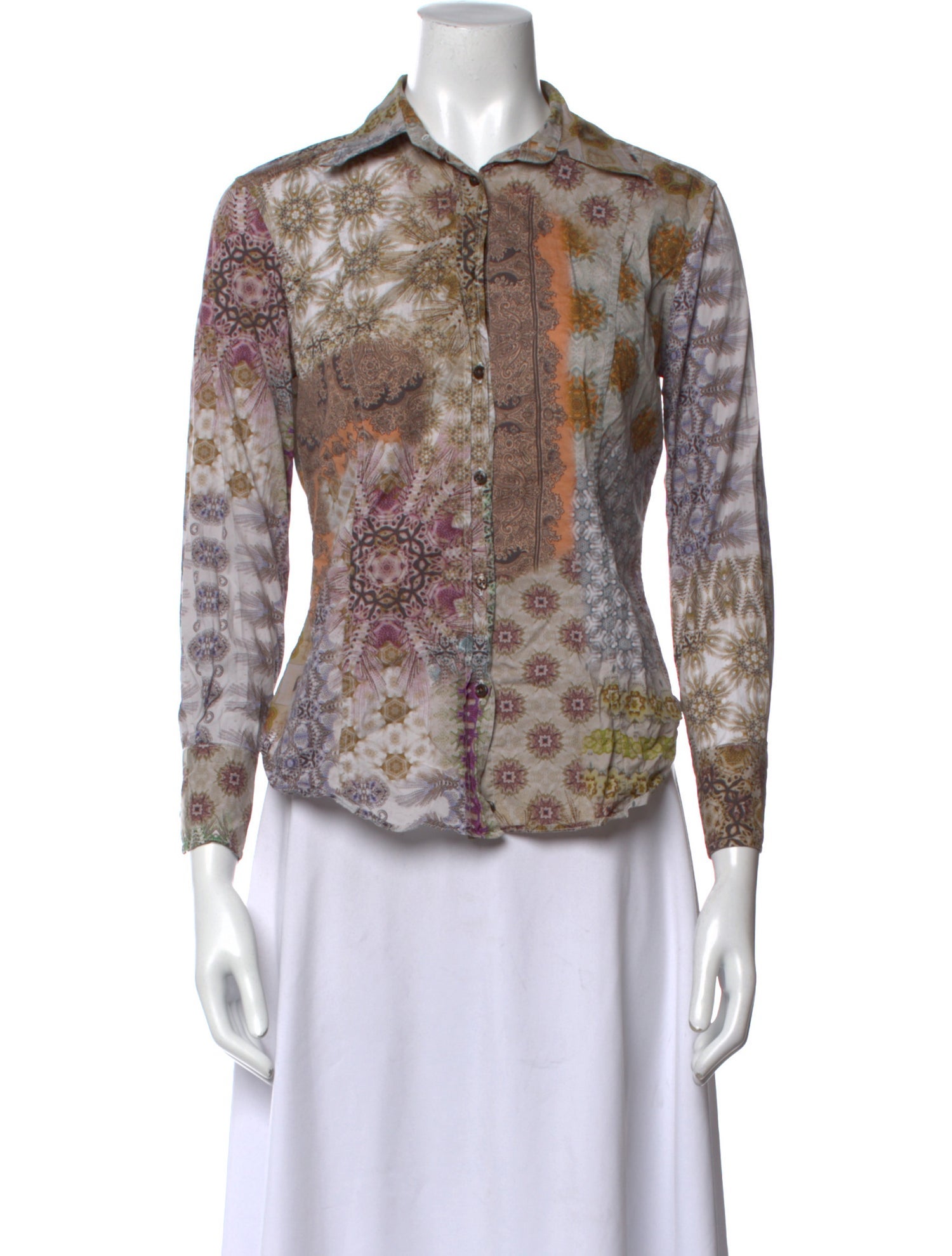 Etro Printed Long Sleeve Button-Up Top