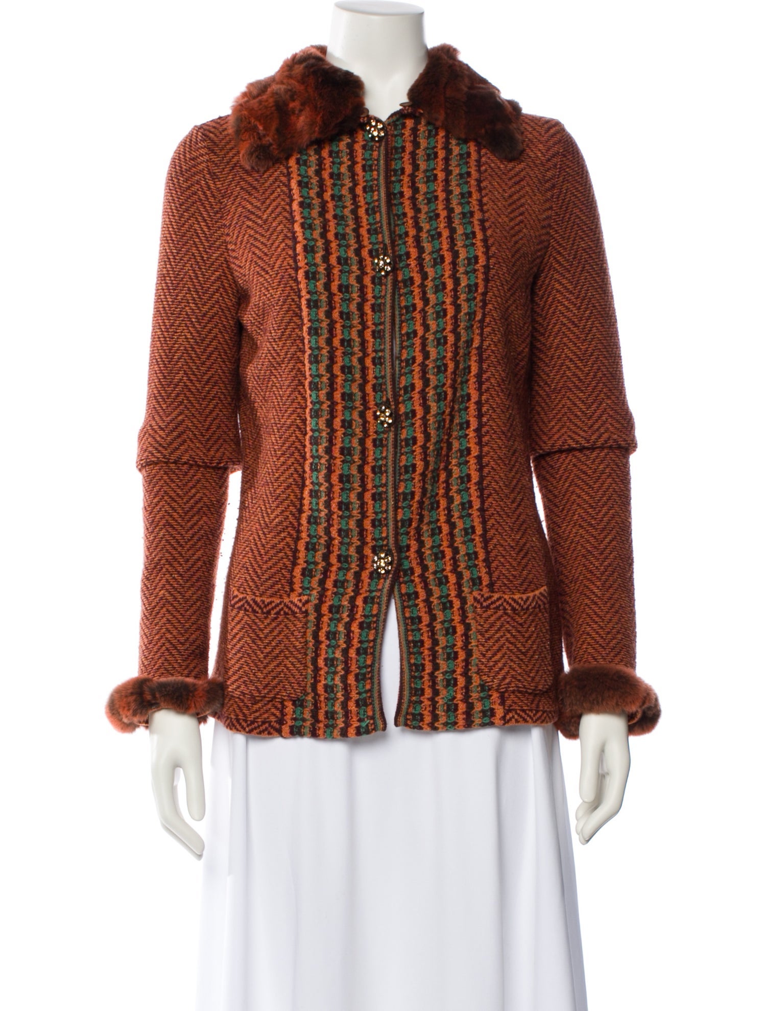 Etro Tweed Pattern Fur Jacket