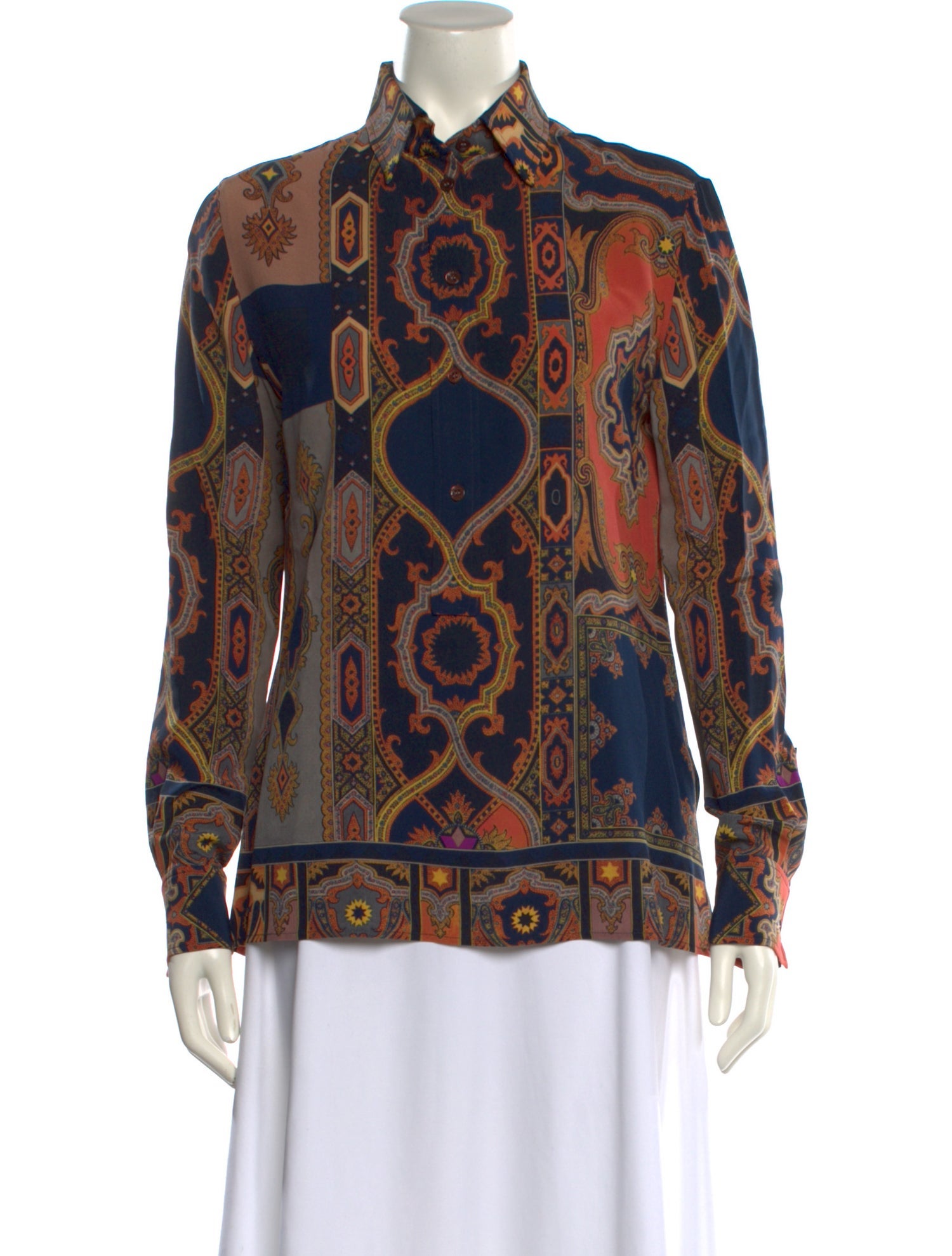 Etro Silk Paisley Print Button-Up Top