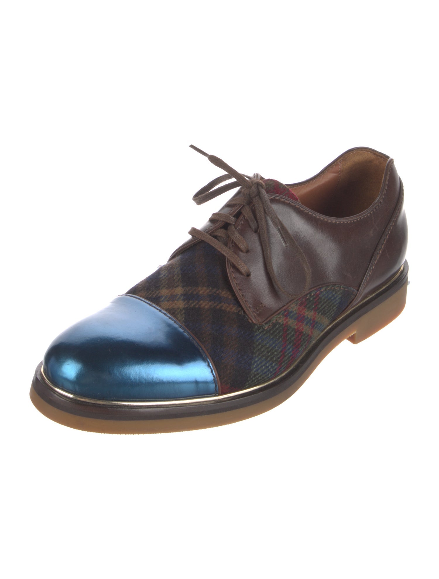 Etro Leather Plaid Print Oxfords