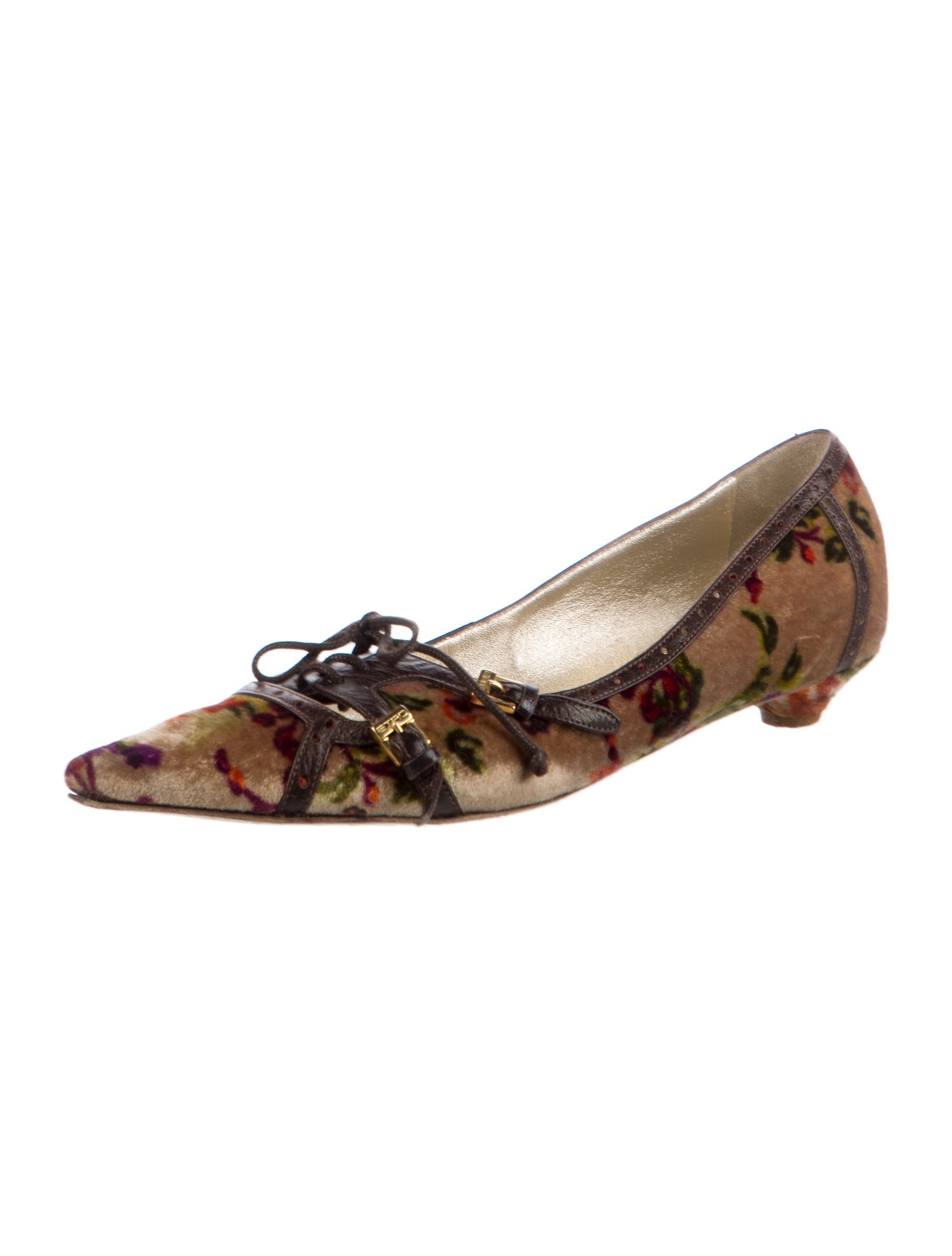 Etro Velvet Floral Print Ballet Flats