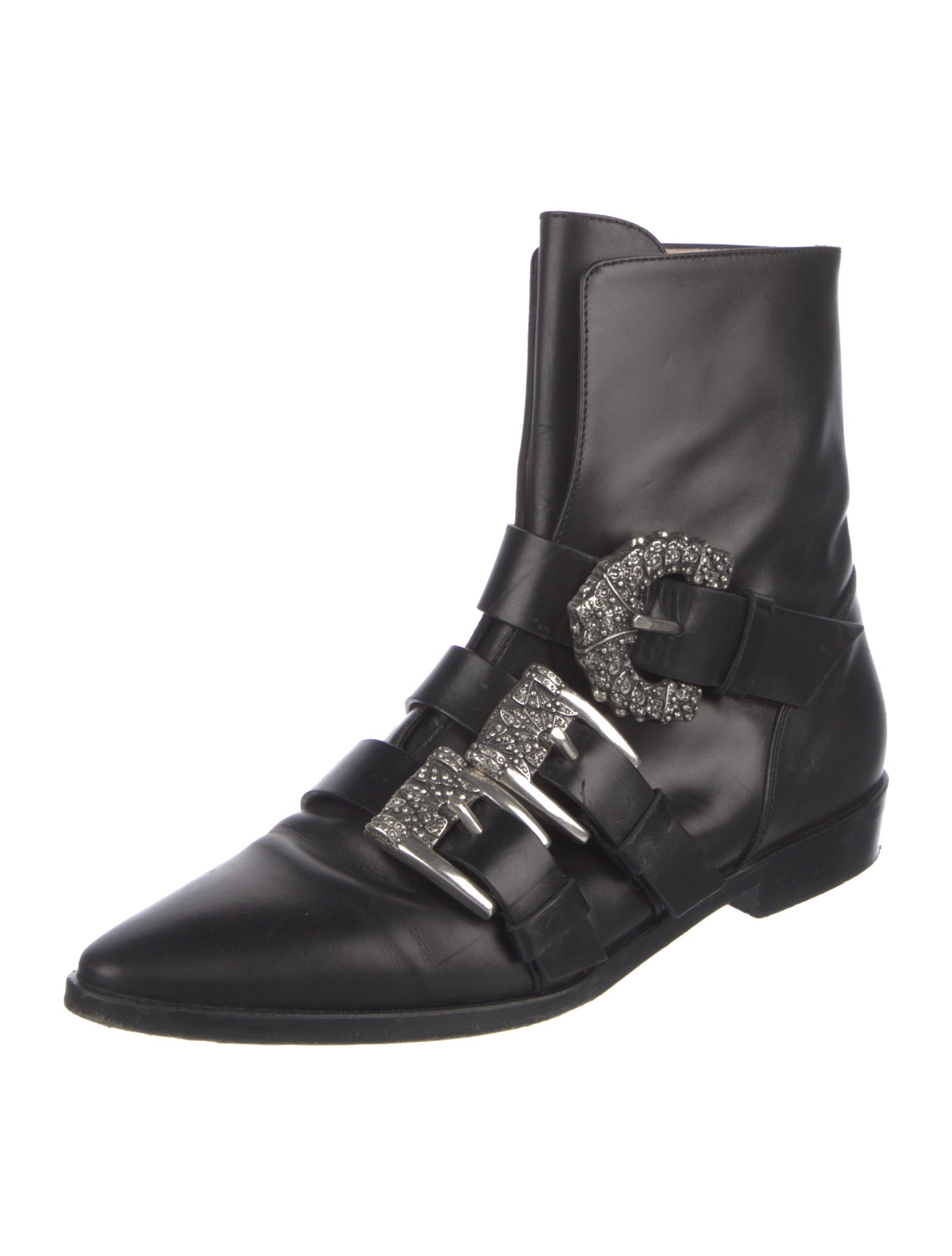 Etro Leather Crystal Embellishments Combat Boots