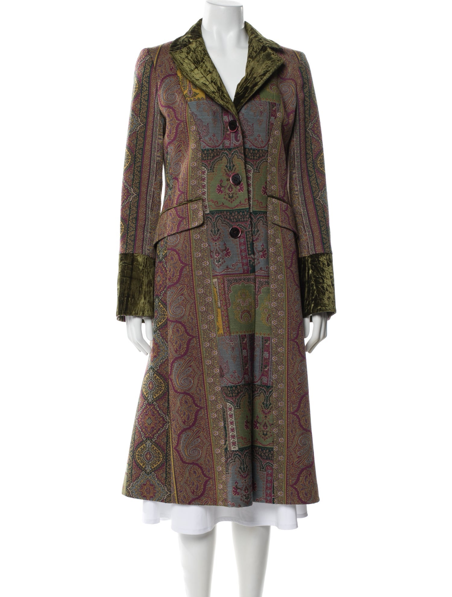 Etro Wool Paisley Print Trench Coat