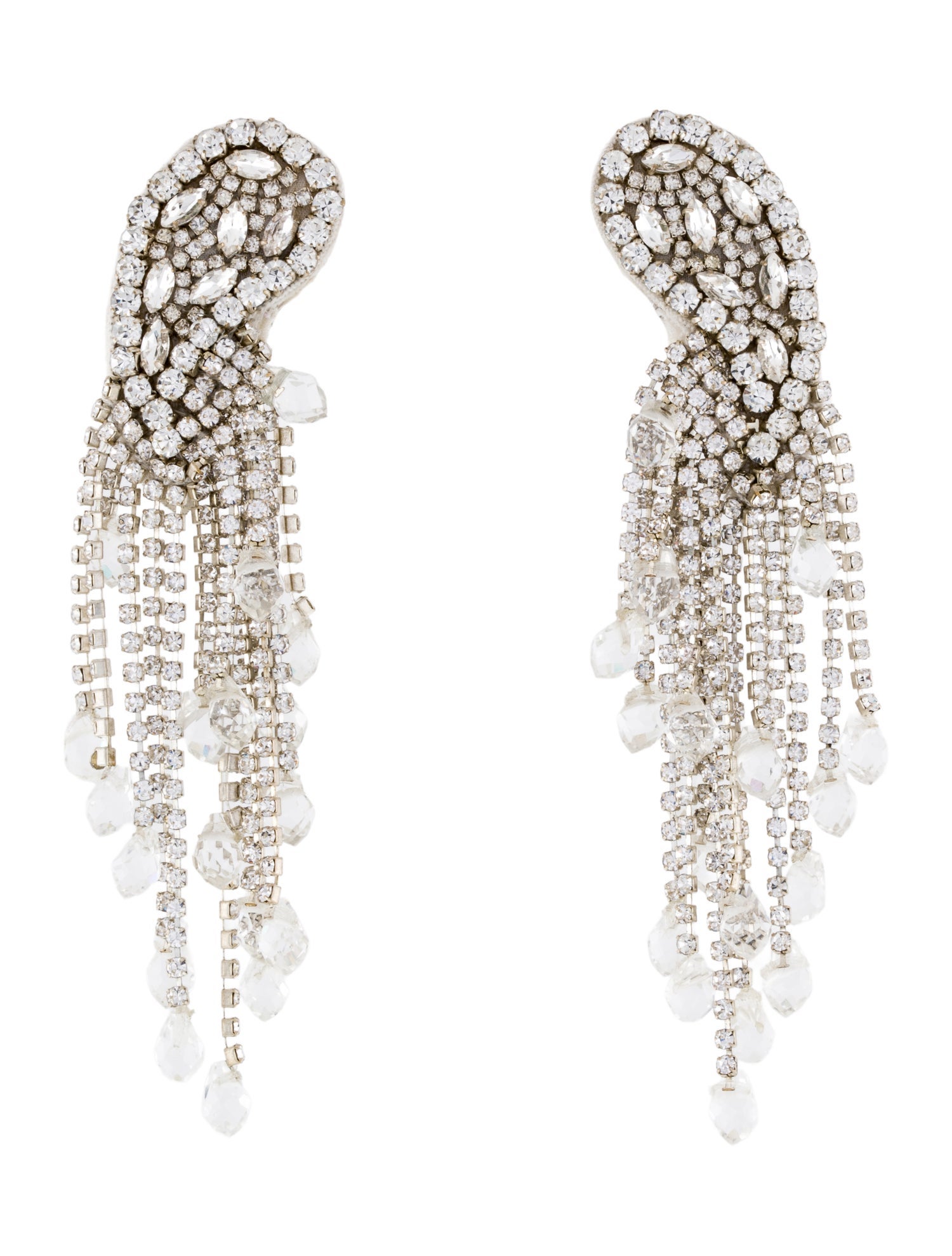 Etro Crystal Embellished Paisley Clip on Drop Tassel Earrings