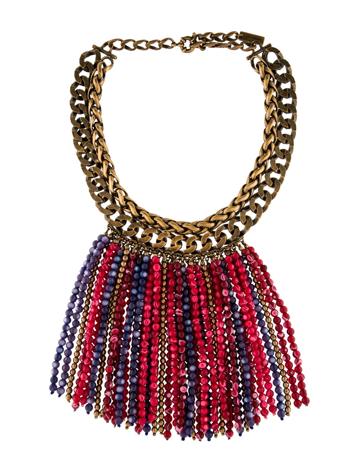 Etro Bead Fringe Curb Chain Choker Necklace