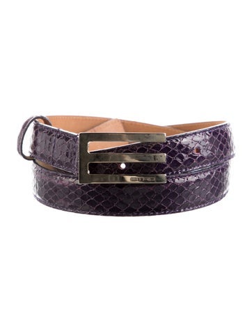 Pre-owned Etro Skinny Embossed Leather Belt In Purple