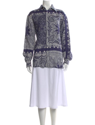 Pre-owned Etro Linen Paisley Print Blouse In Blue