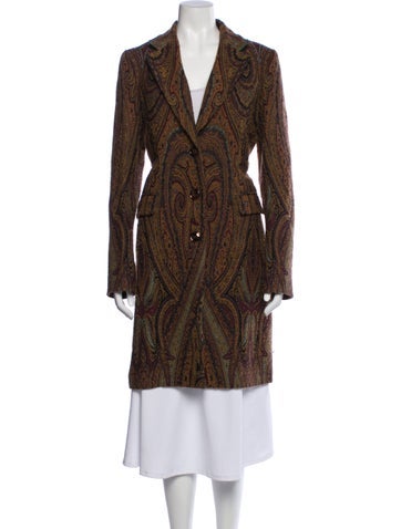 Pre-owned Etro Wool Paisley Print Trench Coat In Brown
