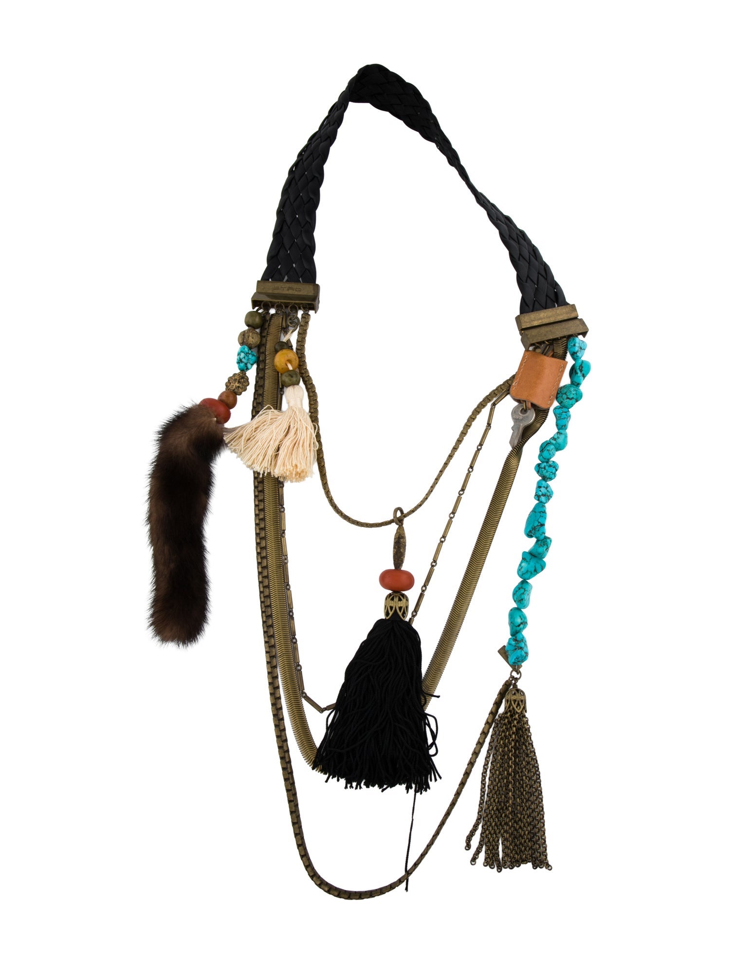 Etro Leather, Fur, Stone & Bead Multistrand Necklace