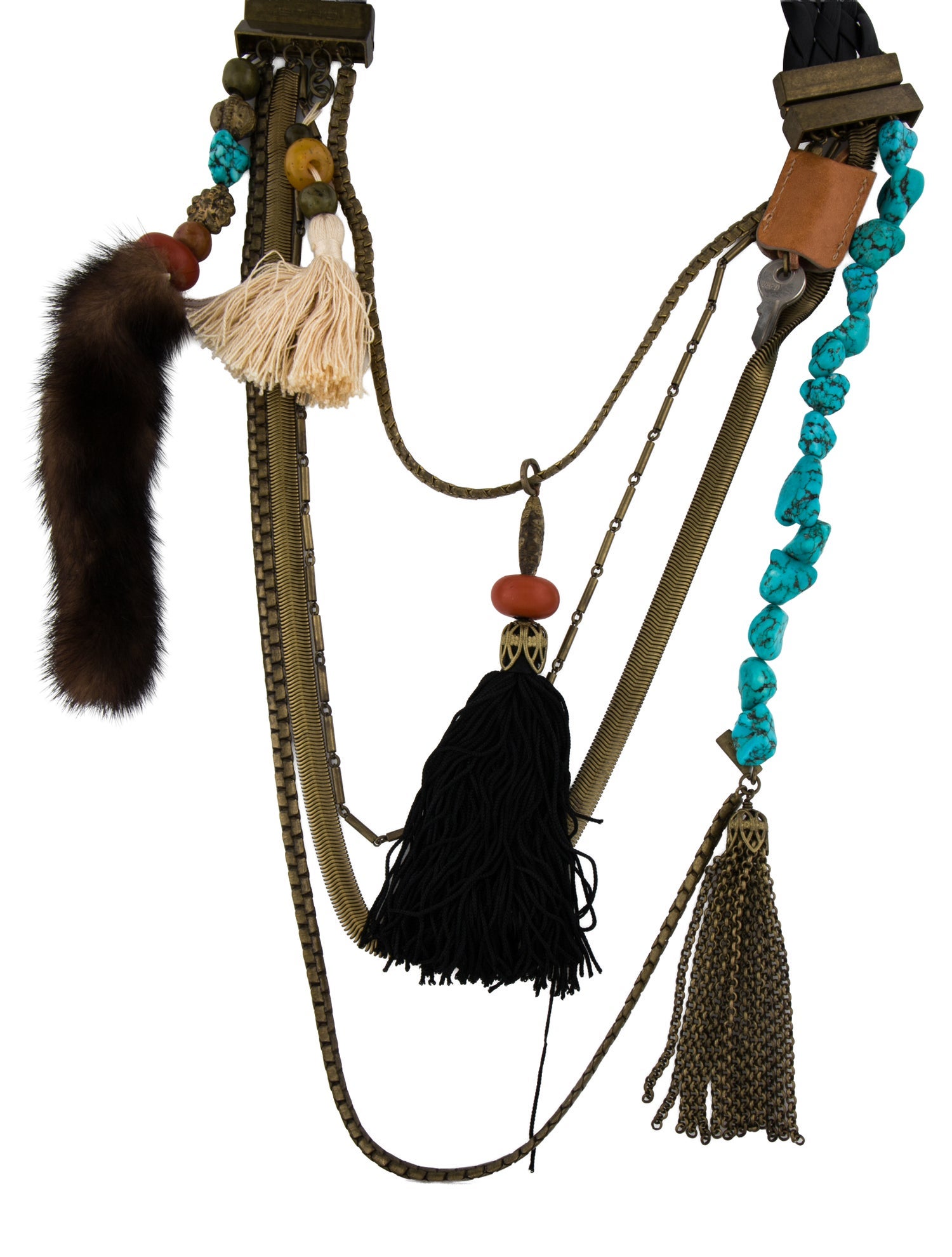 Etro Leather, Fur, Stone & Bead Multistrand Necklace