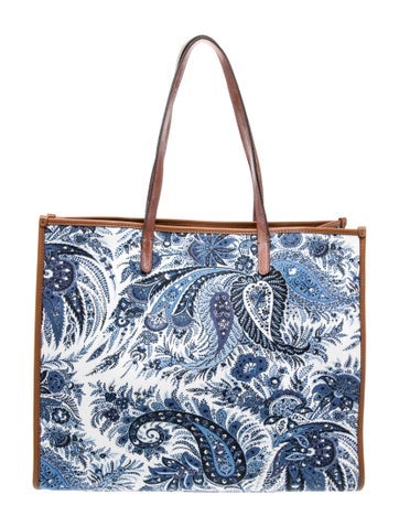 Pre-owned Etro Canvas Top Handle Bag In Blue