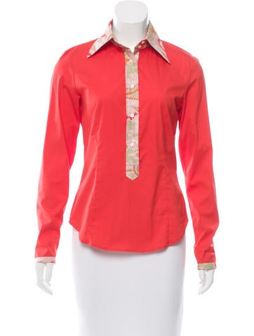 Etro Paisley-Trimmed Collared Top
