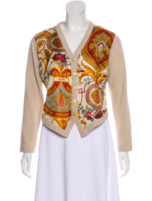 Etro Silk-Paneled Wool Cardigan Beige