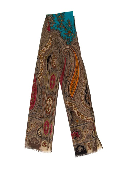 Etro Printed Silk & Wool Scarf Tan