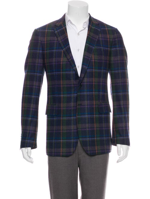 Etro Plaid Wool Blazer navy