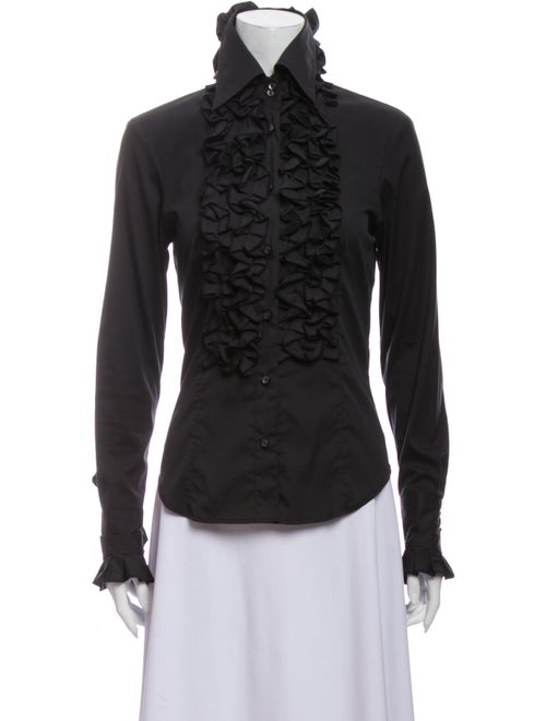 Etro Turtleneck Long Sleeve Button-Up Top Black