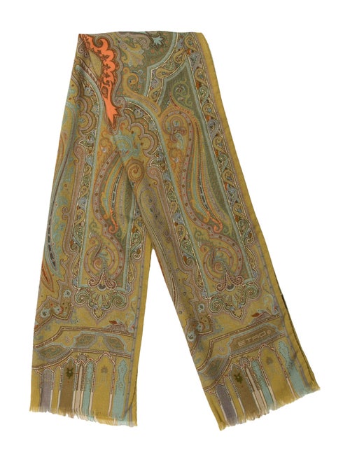 Etro Wool & Silk Scarf Olive