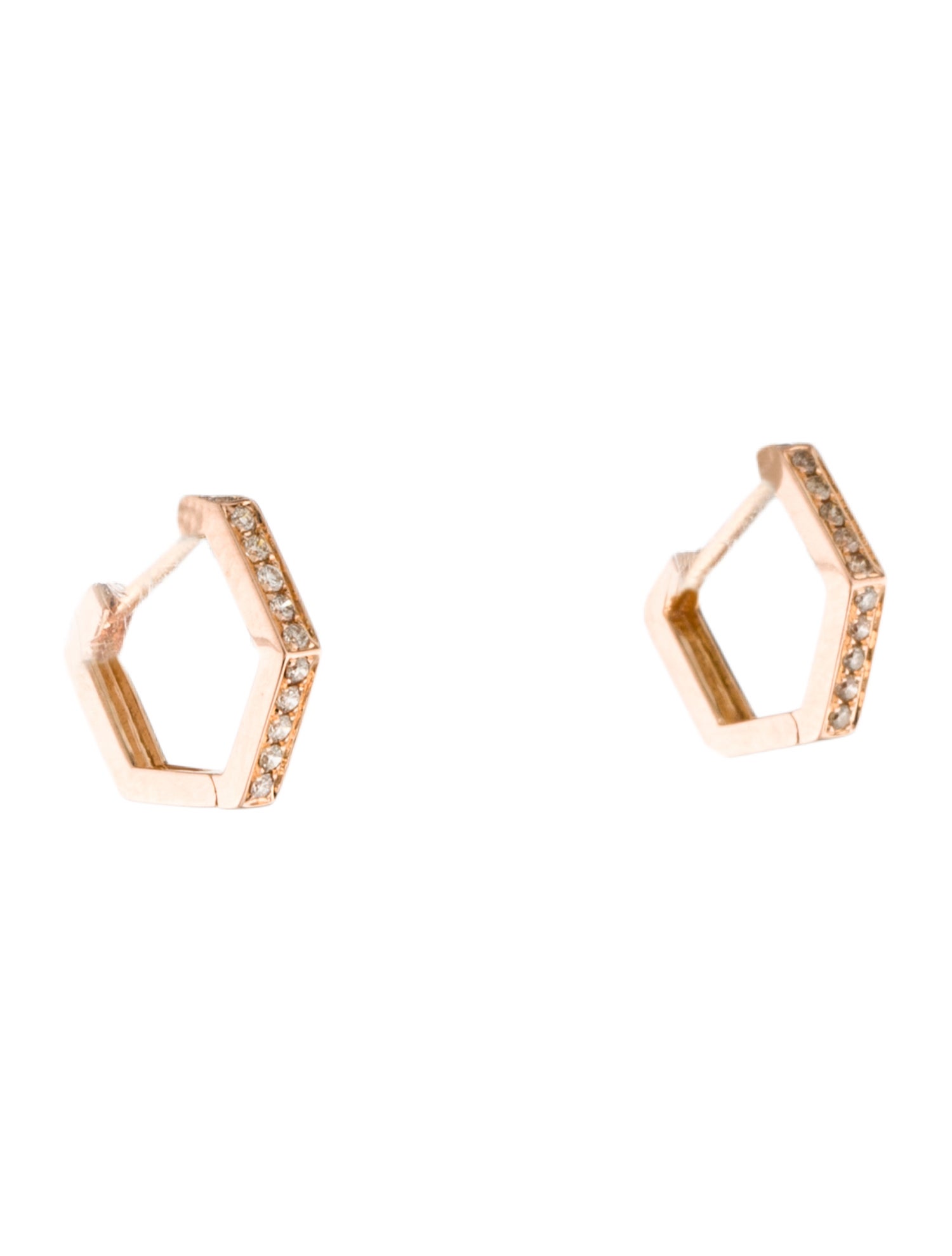 Eva Fehren 18K Diamond Hexagon Huggie Earrings