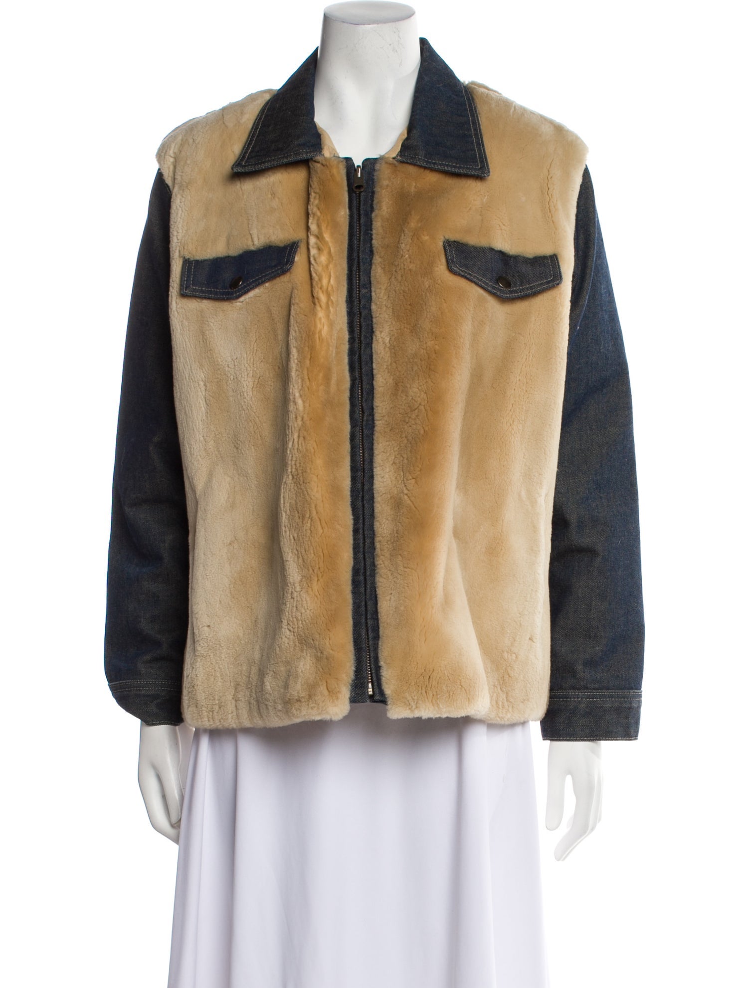 Wolfie Fur Colorblock Pattern Fur Jacket