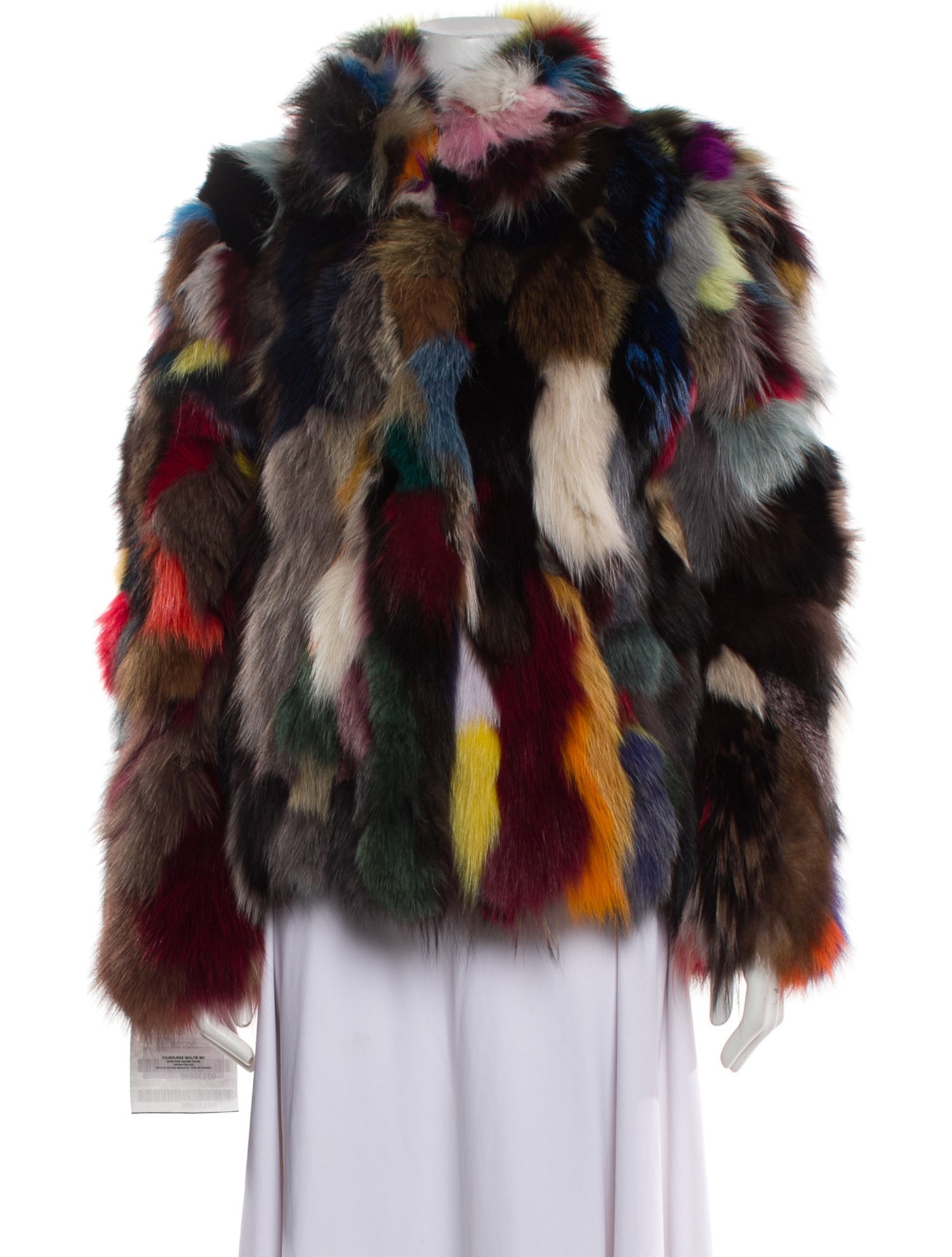 Wolfie Fur Colorblock Pattern Fur Jacket