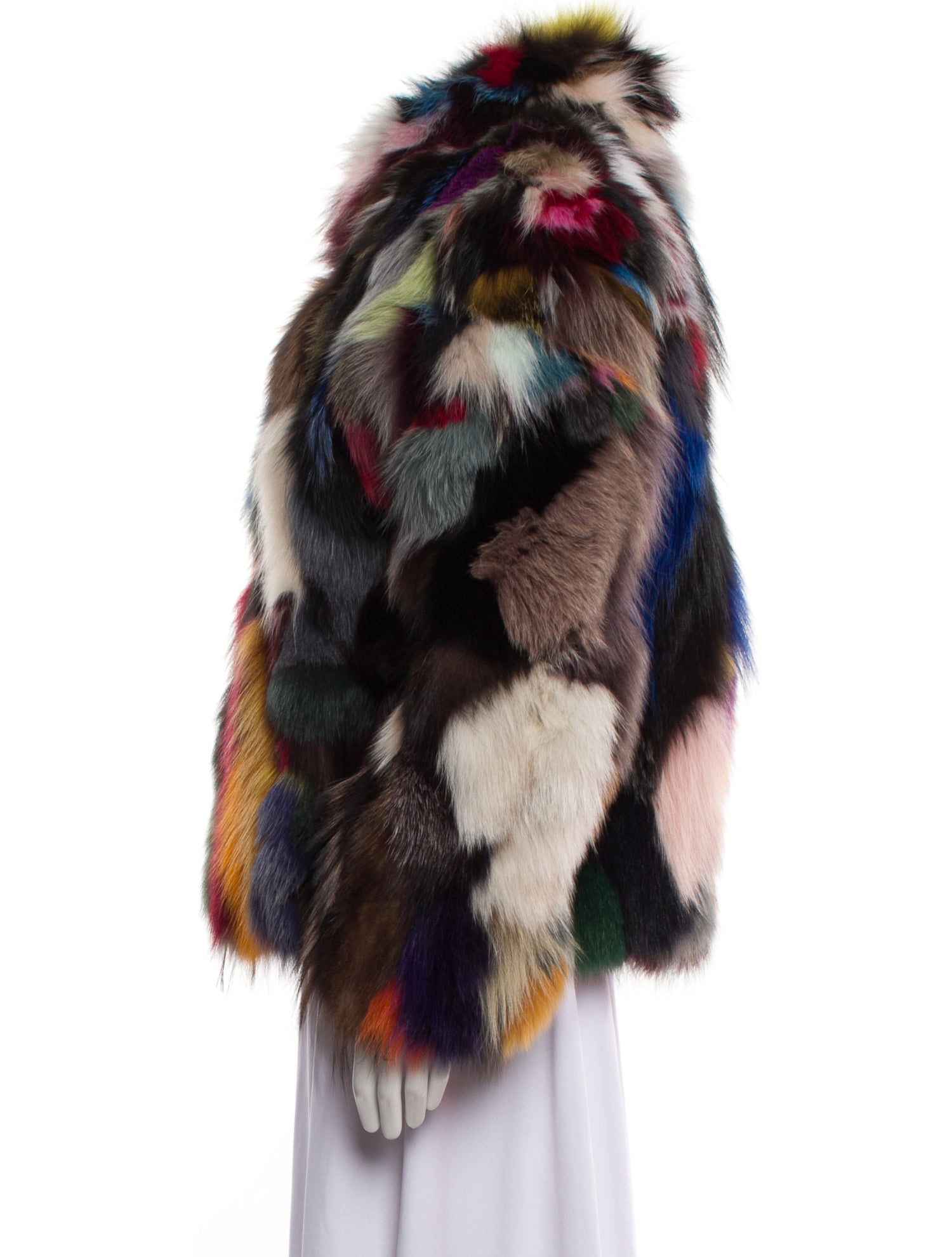 Wolfie Fur Colorblock Pattern Fur Jacket